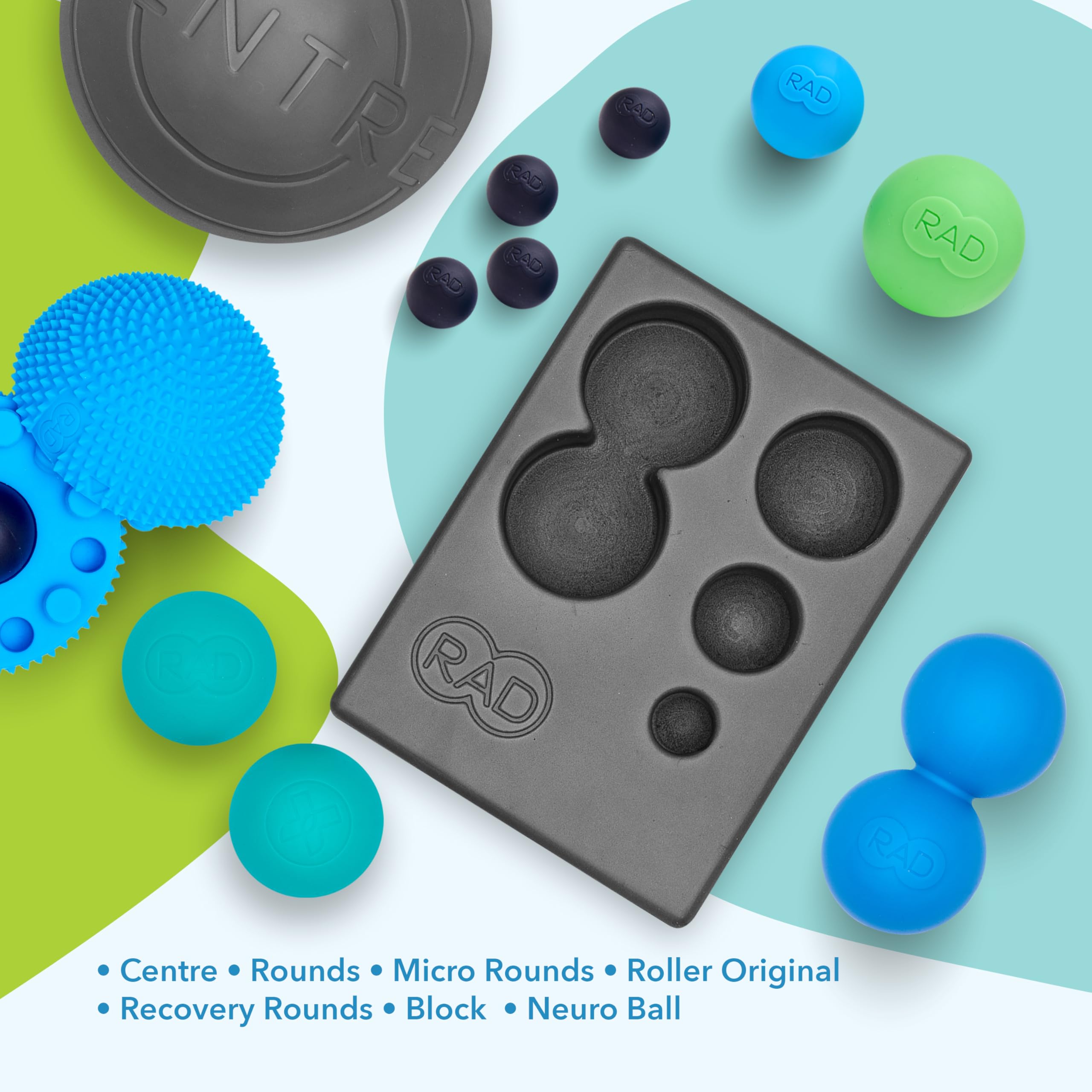 RAD Yoga-Bundle für myofasziale Entspannung, Muskelerholung & Entspannung - Enthält Mehrzweck-Yoga-Block, Neuroball-Fußrolle, Erdnuss- und Massagebälle in mehreren Größen und Dichten