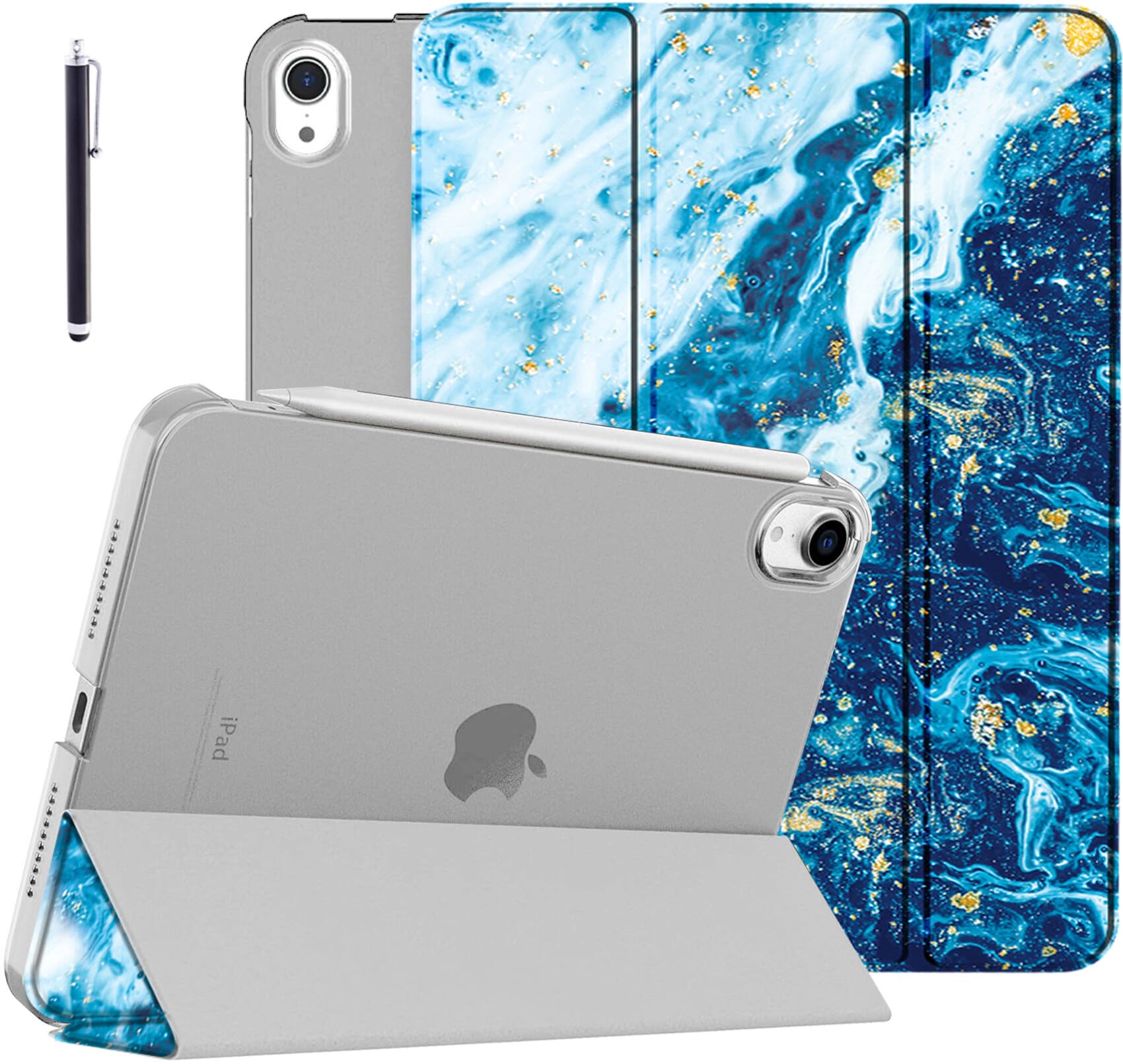 Robustrion Cover for iPad Mini 7 / iPad Mini 6th Generation Cover Case with Translucent Back for iPad Mini 7th Gen/Mini 6 [Auto Sleep/Wake Support] - Sandy Wave