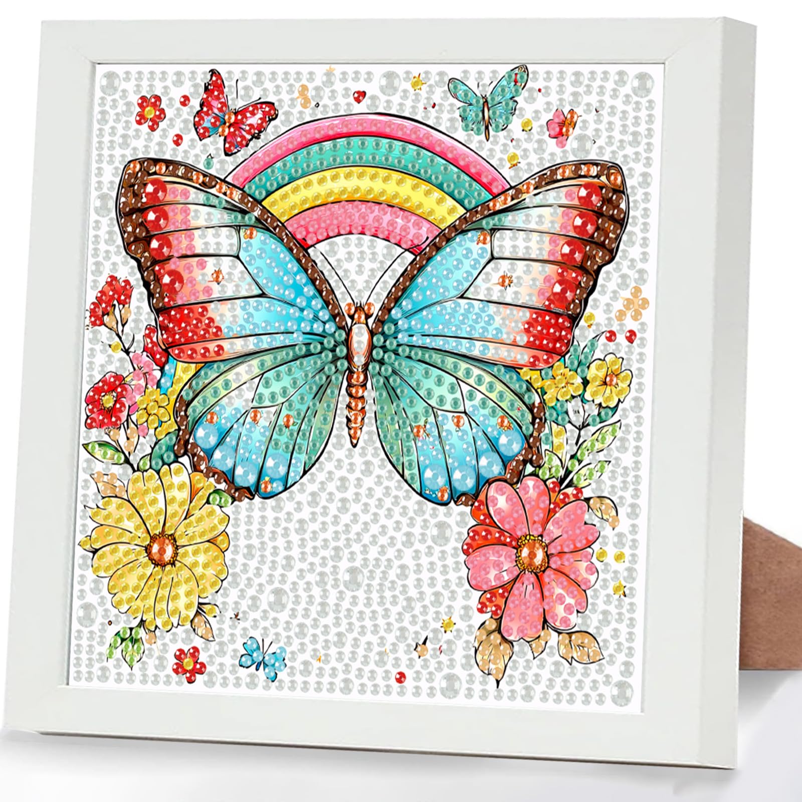 GHHKUD Butterfly Diamond Art Kits for Kids with Frame, Animal 5D Diamond Painting Kit for Kids Adults, Crystal Small Diamonds Gem Art Crafts Kits Gifts for Girls Boys Children Ages 6-8-12(7x7inch)