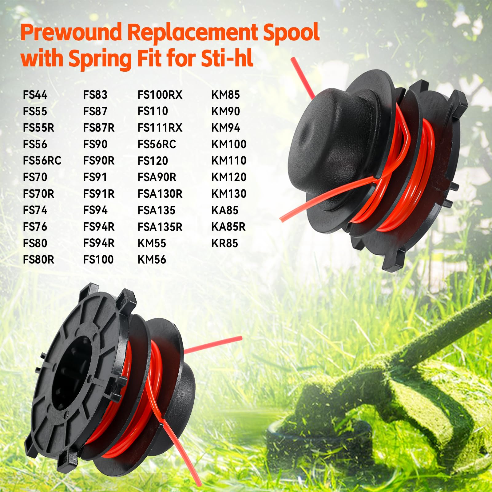 dcvbny Pre-Wound Spool & Spring Kit Compatible with Stihl Au-toCut 25-2 FS44, FS55, FS56, FS70R, FS80R, FS90R, FS120 & More String Trimmer Heads We-ed Eater String, 4 Pack