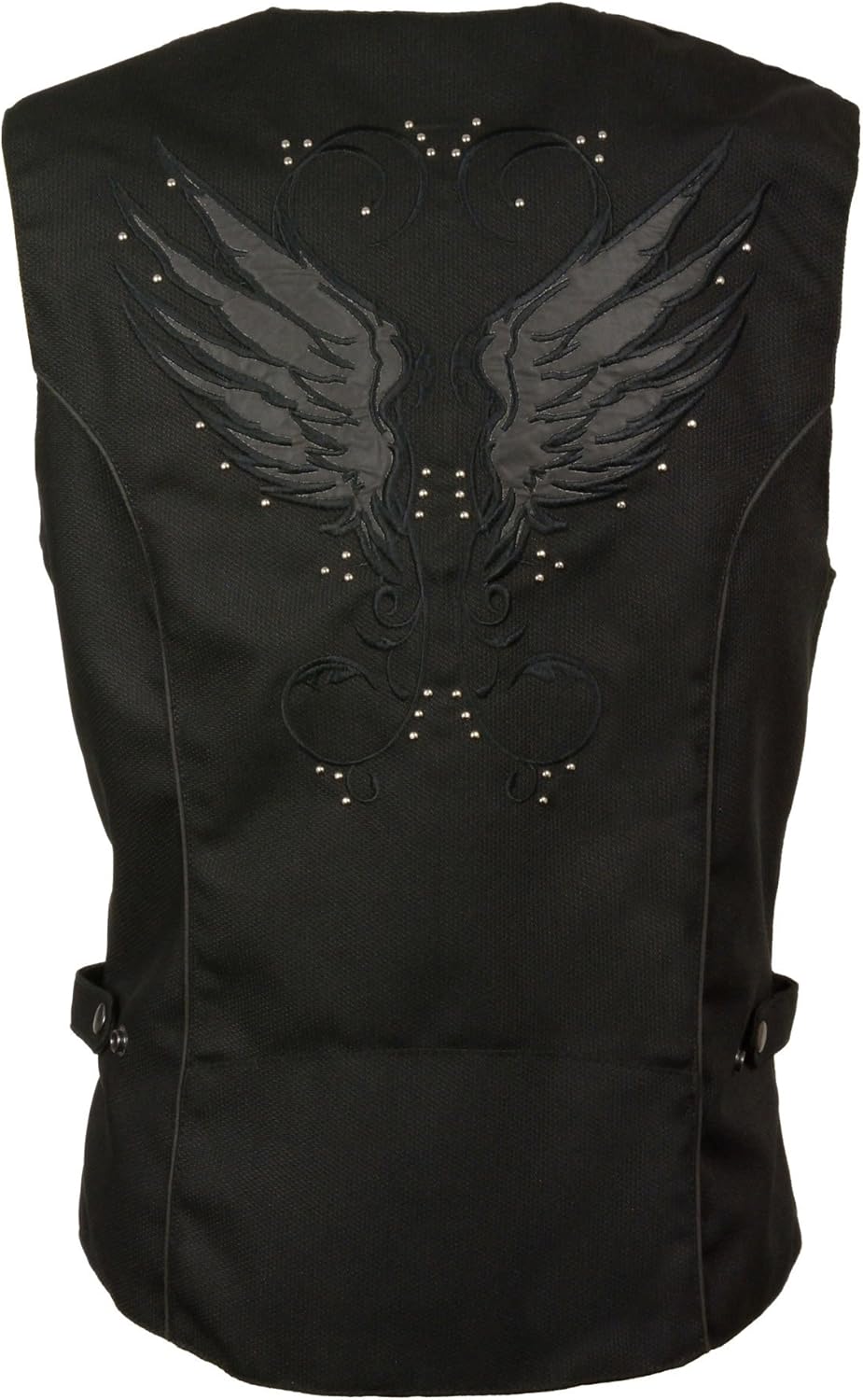 Milwaukee Leather Ladies Textile Snap Front Vest w/Wing Embroidery (Black, 2X)