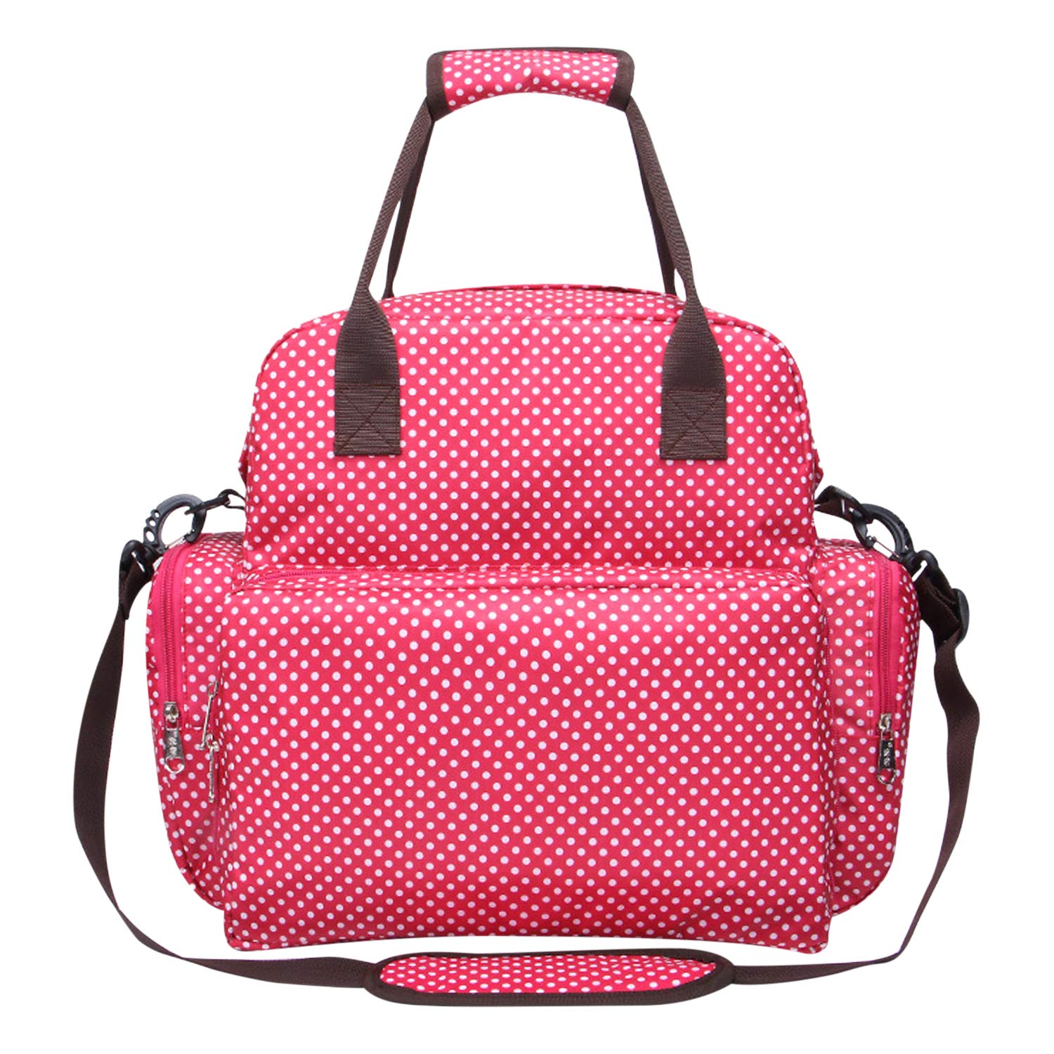 BoodtagLarge Capacity Mummy Backpacks Polka Dot Waterproof Baby Nappy Changing Bag Pram Organizers (Rose, 34 * 12 * 34cm)