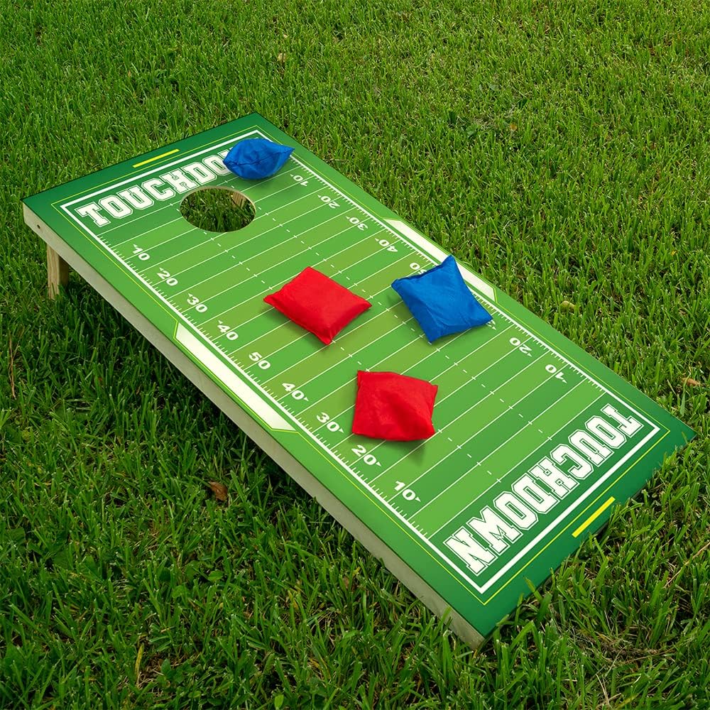 Set of 2 Cornhole Wraps for Boards Vinyl Decals – Football Field Tailgating Design – Durable Corn Hole Bean Bag Toss Wraps, Stickers & Skins – Outdoor Game Board Covers (Boards Not Included)