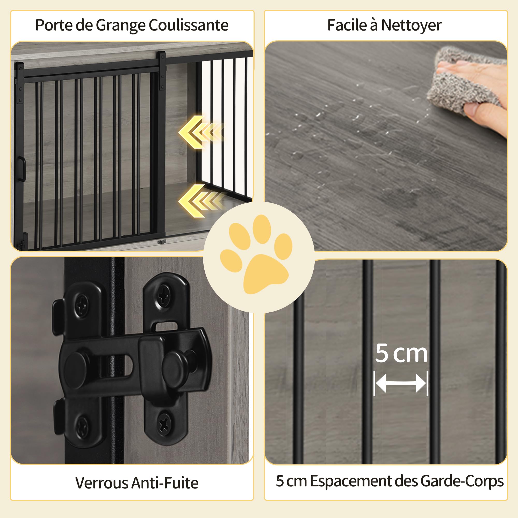 Hzuaneri 69 cm Cage pour Chiens, Table d’Appoint, Niche Moderne pour Chiens, Cage pour Chiots, Maisonnette pour Animaux, 2 Portes, 69 × 49 × 64,5 cm, Ivoire Clair DFC84305B