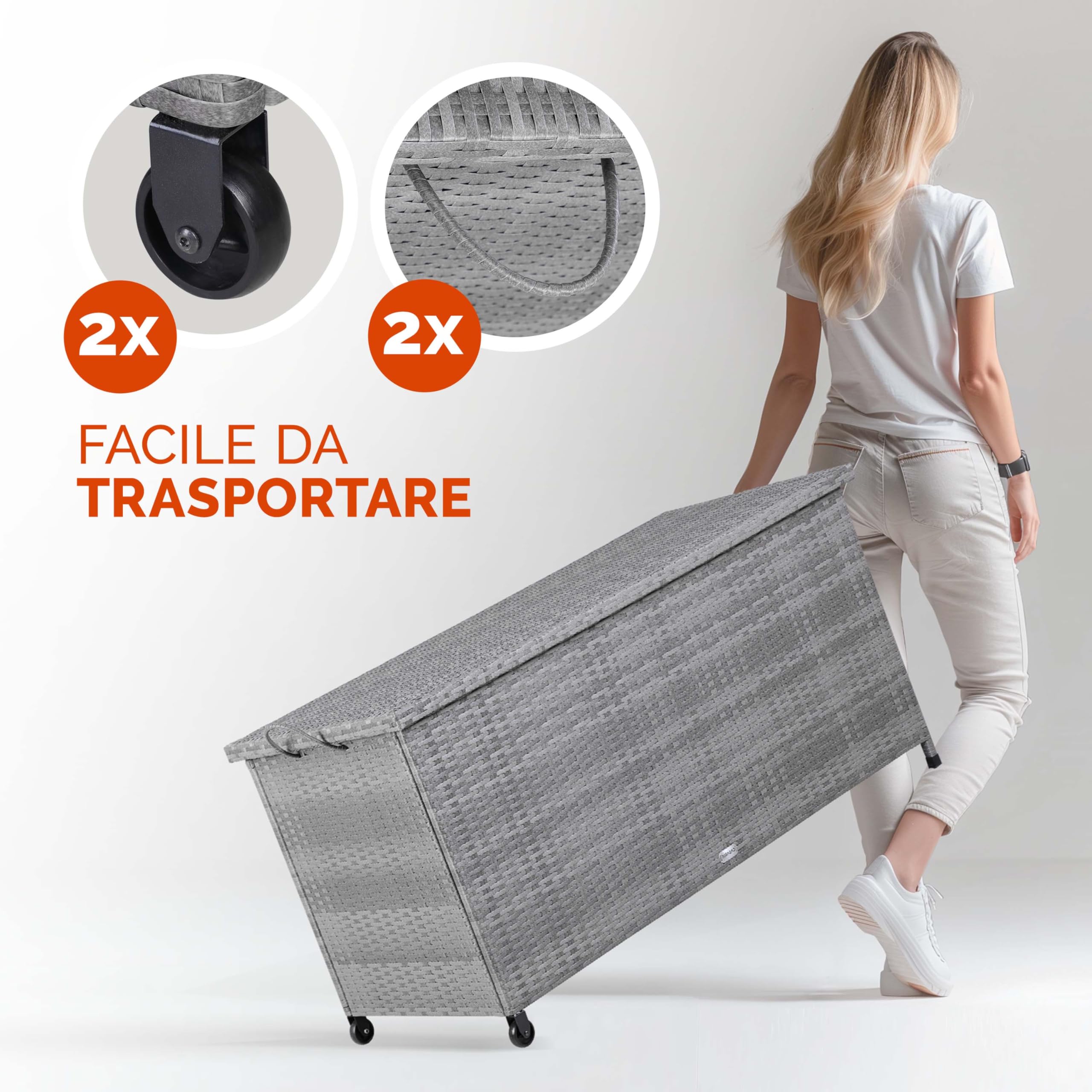 Casaria Baule da Giardino Salvaspazio 122x56x62cm Polyrattan Box Esterno con Rotelle Coperchio