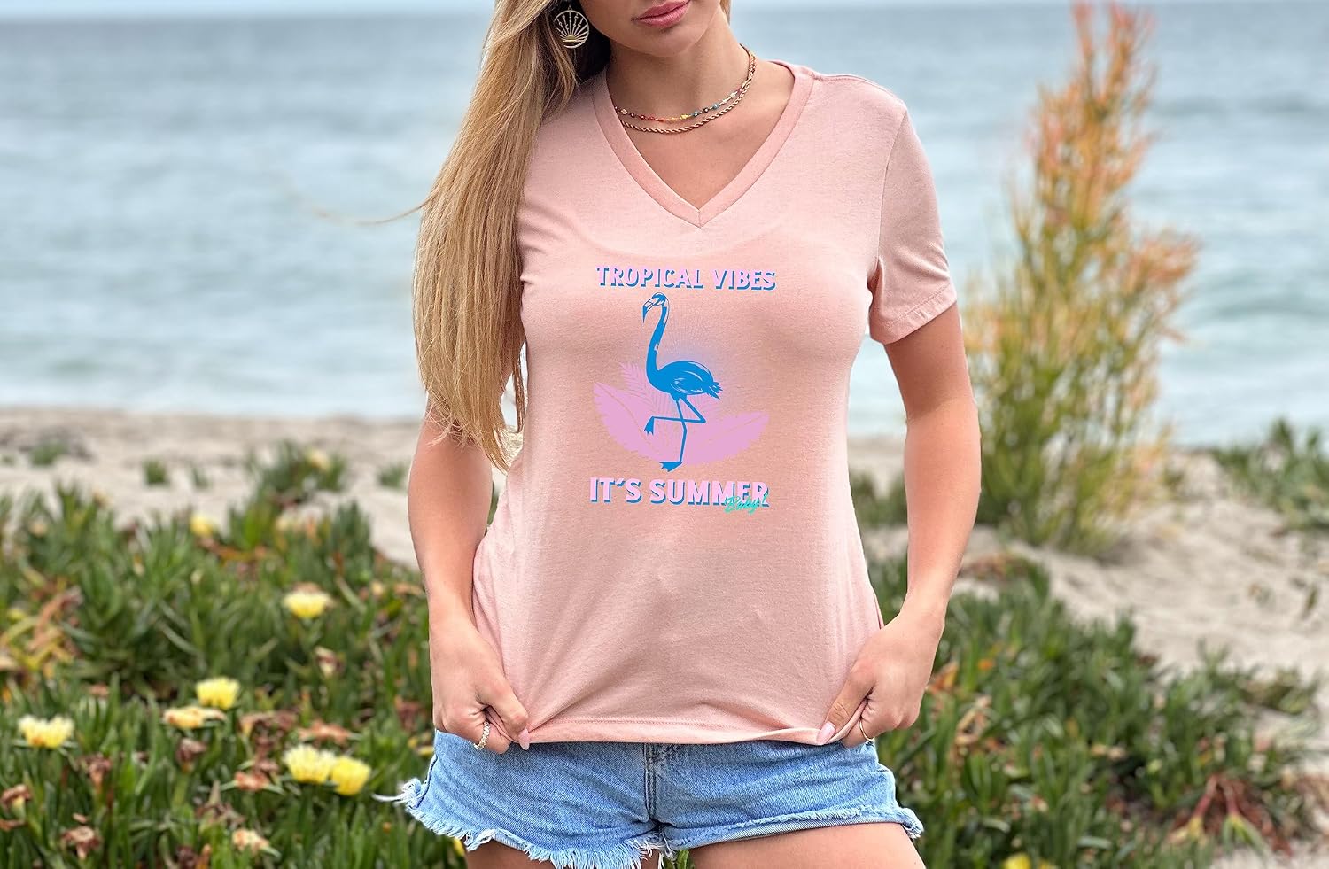INK STITCH 6405 Women Bella Canvas Custom Printing Design Your Own Relaxed V-Neck T-Shirts