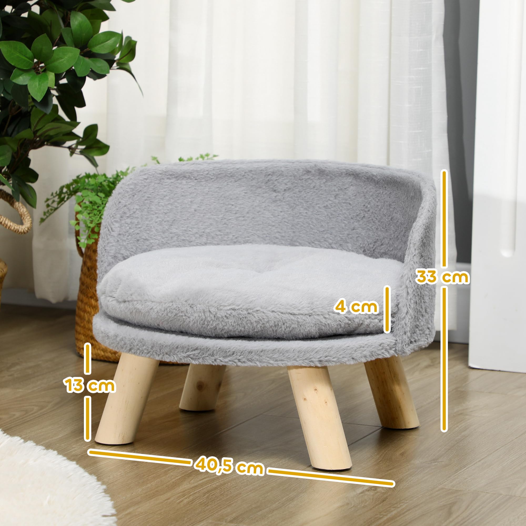 PawHut Canapé lit Panier pour Chien Design scandinave Coussin Moelleux Amovible Pieds en Bois Ø 40,5 x 33H cm Gris