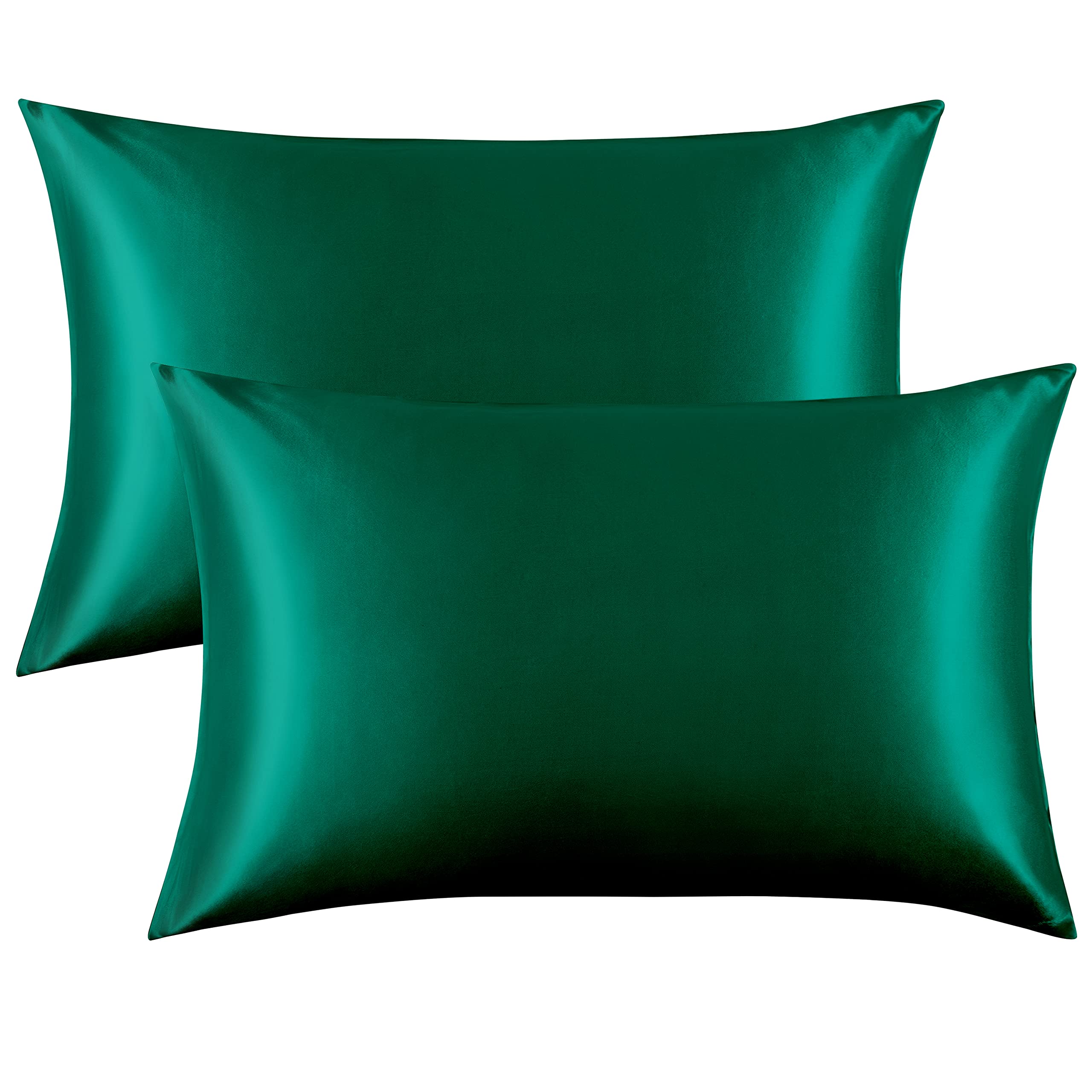 FLXXIE 2 Pack 14 x 20 Inch Satin Toddler Pillowcases, Dark Green