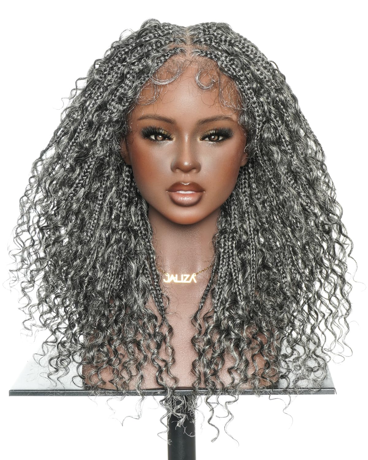 JALIZA Nami 16" - Slip-On™ 121 strands Glueless Water Wave Boho Box Braided Wig #44 Salt and Pepper