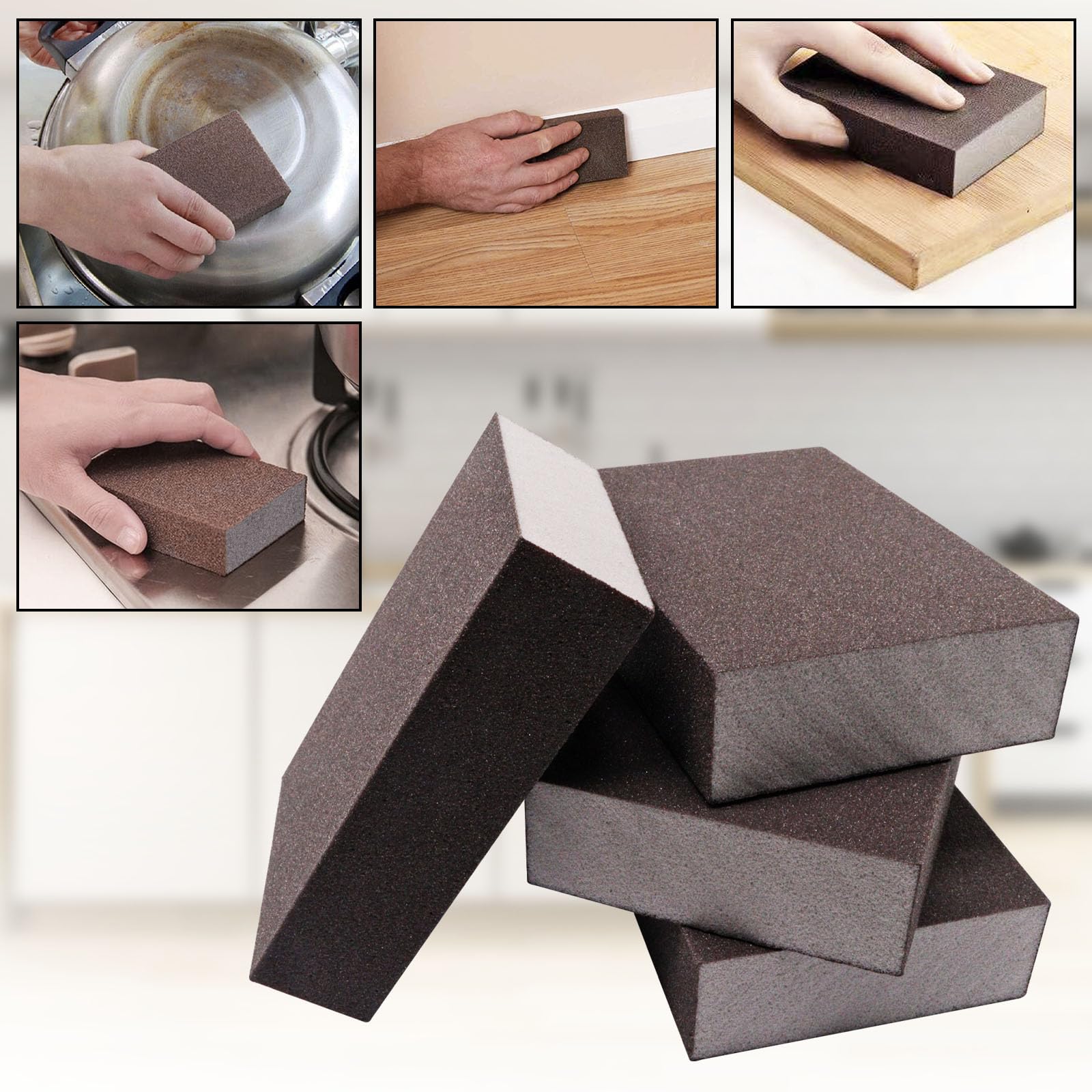 SAMUYA 4 Pcs Sanding Block, 180 Grit Sanding Sponge Sandpaper Block, Reusable Sandpaper Sponge Wet Dry Sanding Sponge for Wood, Metal, Drywall (180 Grit) 3
