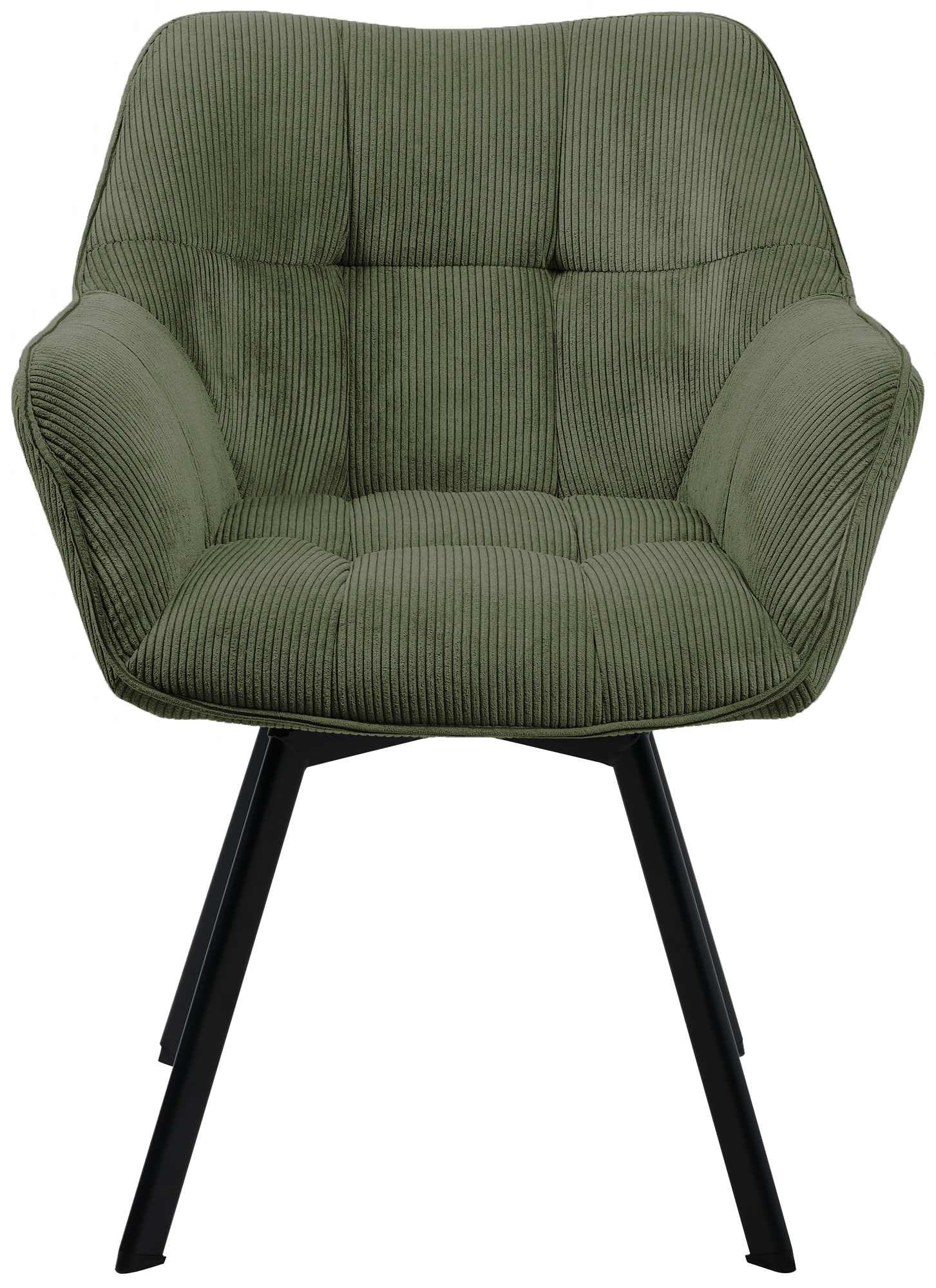 CLP Esszimmerstuhl ergonomisch Jordi Cord, drehbar mit Armlehnen, Polstersessel, 4-Fuß-Metallgestell, bis 150 kg, mit Bodenschonern, Farbe:grün