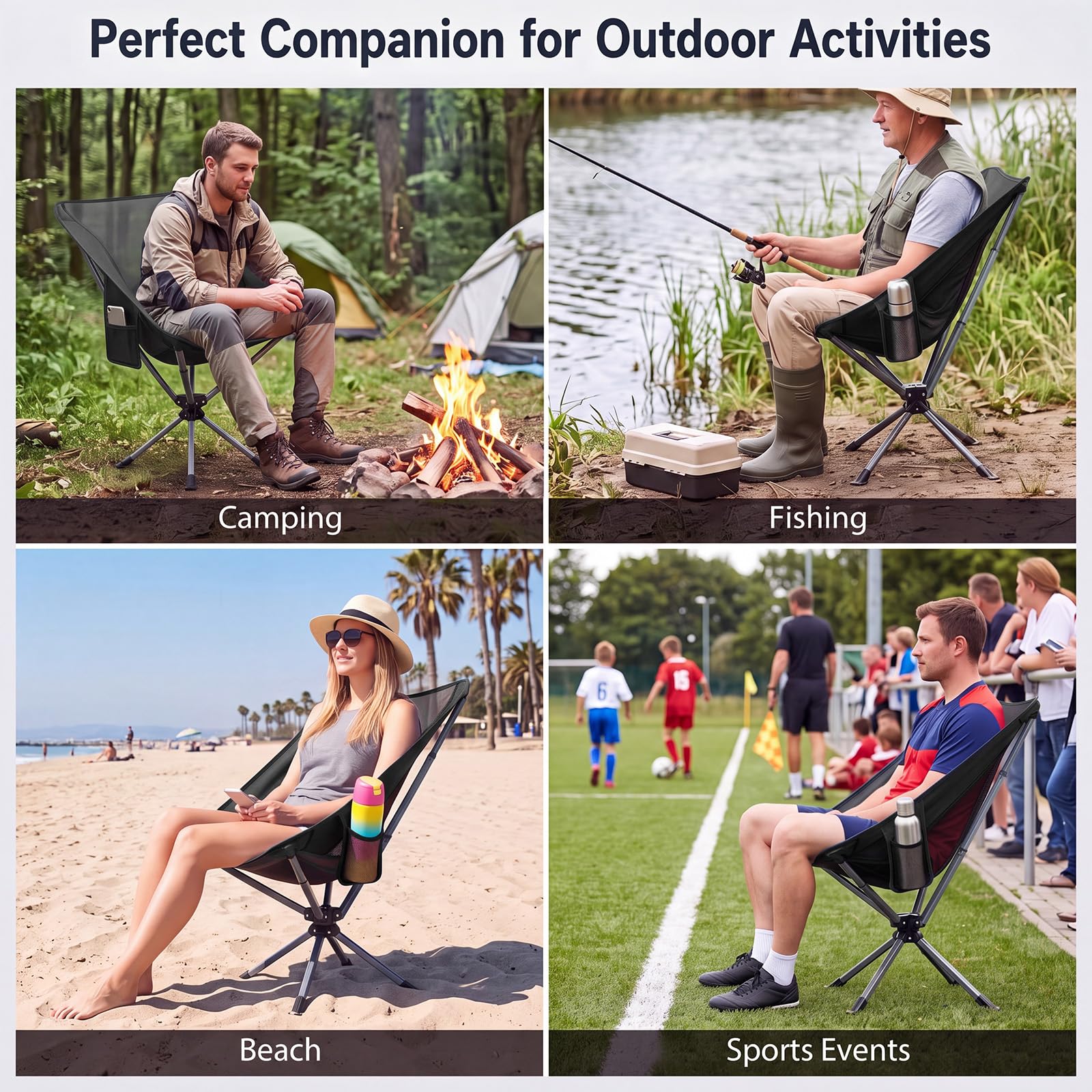 COSTWAY Campingstuhl Faltbar Ultraleicht Kleines Packmaß 360° Drehbar | Klappstuhl mit Getränkehalter & Seitentasche, Angelstuhl 150KG Belastbar, Faltstuhl für Picknick, Outdoor, Wandern