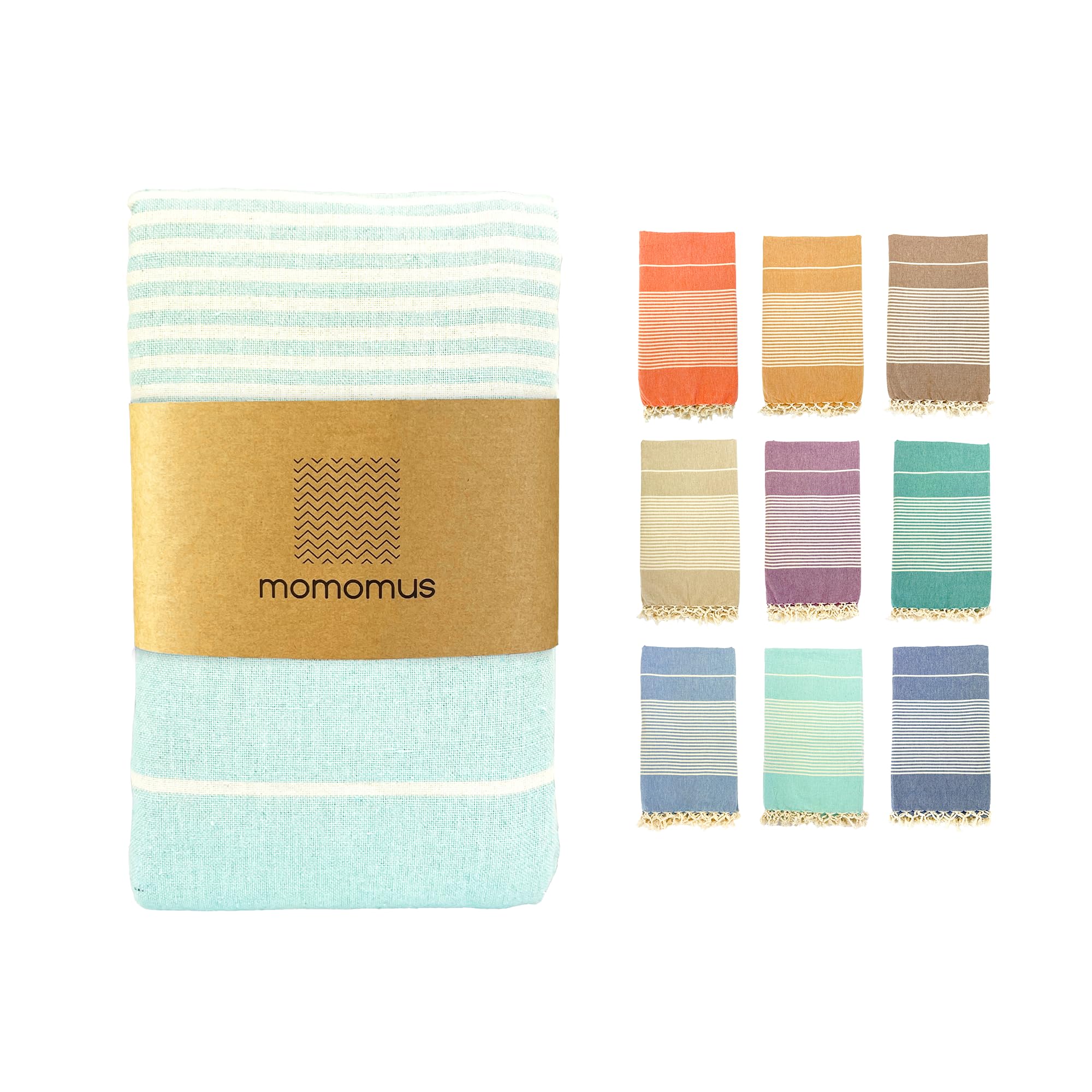 MOMOMUS Fouta Playa XXL, con Flecos y 100% Algodón – Ideal como Toalla de Playa Grande Antiarena, Manta de Picnic sin Arena, Pareo Gigante o Alfombra de Piscina – Turquesa, 210x240 cm