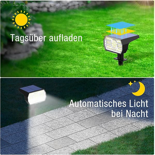 SUNKENET Lot de 6 Spot Solaire Extérieur, 56 LEDs 3 Modes Lampe Pour Jardin, Fonction 2 en 1 et IP65 Étanche Projecteur Pour Cour, Allée, Chemin - 2