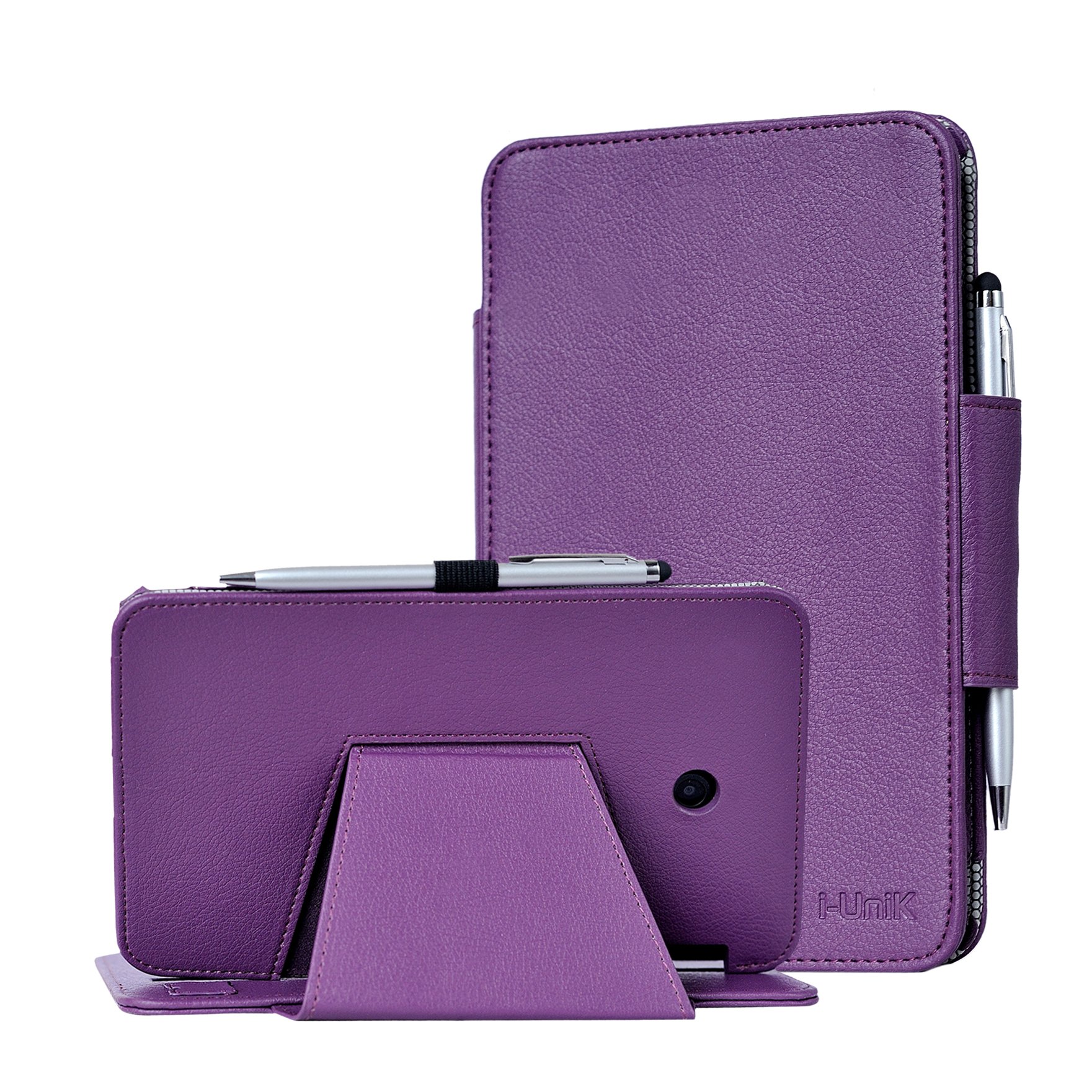 i-unik Ellipsis 8 case, Verizon Ellipsis 8 & Ellipsis Kids Tablet (QTAQZ3 / QTAQZ3KID) Slim Protection PU Leather Case **Bonus Stylus** - (Purple)