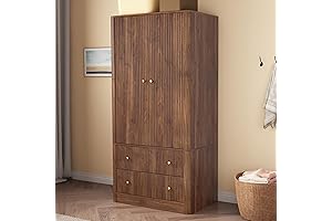 Armoire Closet with Hanging Rod and Wide Drawers