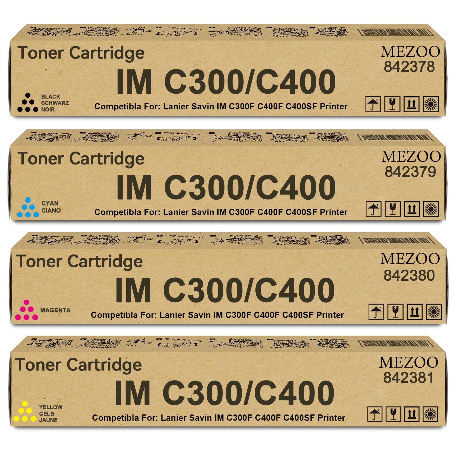 MEZOO IM C300 IM C400 IMC300 IMC400 Toner Cartridge High Yield 842378 842379 842380 842381 Compatible for Ricoh Lanier Savin IM C300F C300SF C300SRF C400F C400SF C400SRF C401F C401SF Printer (4-Pack)
