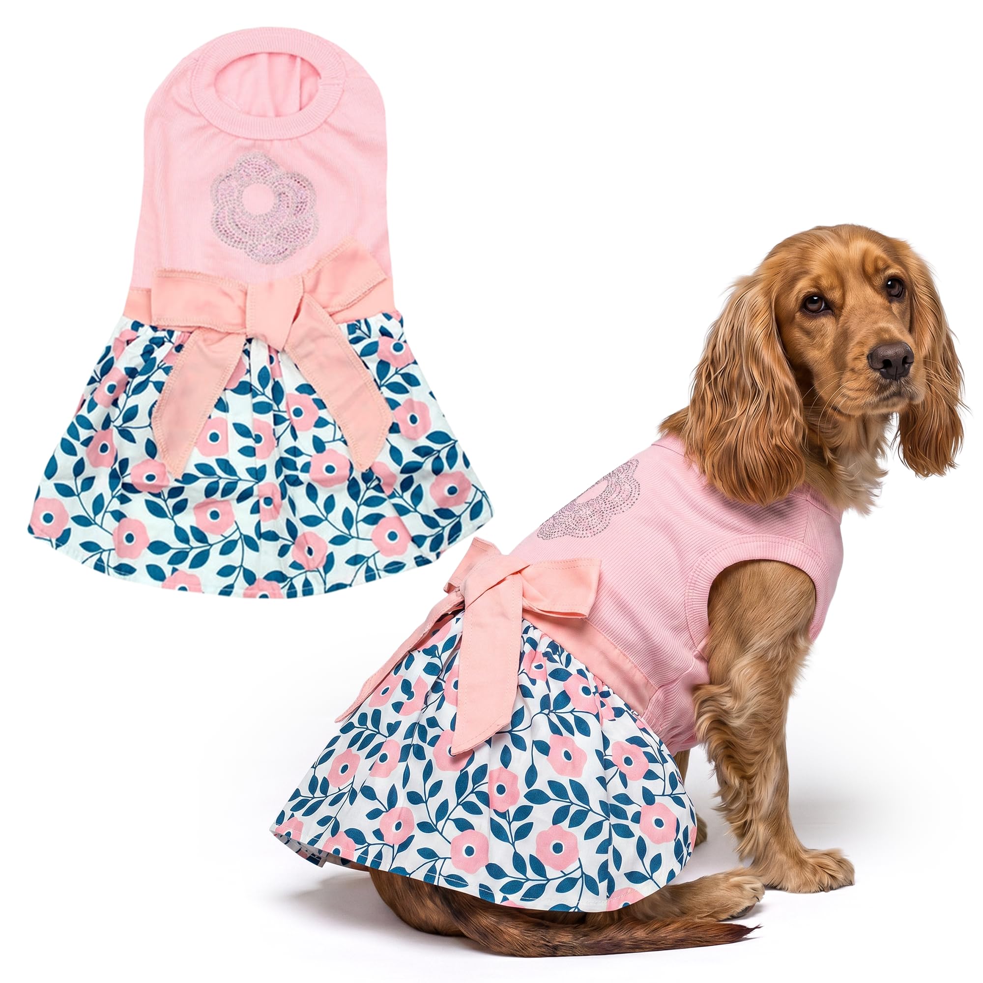 Parisian Pet Cherry Blossom Dog Dress - Elegant Floral Clothes for Large Dogs Girl - Stylish Pink Dog Outfit - Lightweight and Soft Puppy Clothes - Formal Pet Apparel - Designer Dresses for Dogs