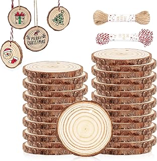 30 Pcs Wood Slices for Crafts, 1.57"-2" Pre-Drilled Holes Wood Rounds, 66 Feet Twine String, Wooden Circles for Crafts Burning Painting DIY Crafts Christmas Wedding Party Wedding Decor Party