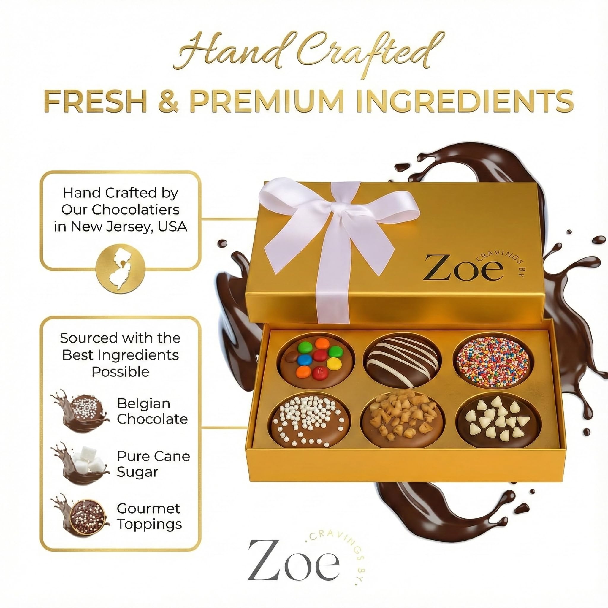 CRAVINGS BY ZOE Mothers Day Chocolate Covered Cookies Gift Basket | 12 Count | Kosher Milk & Dark Belgian Chocolate Gourmet Food Gift Box | Birthday, Thank You, Candy Gifting Men Women Him Her Mom