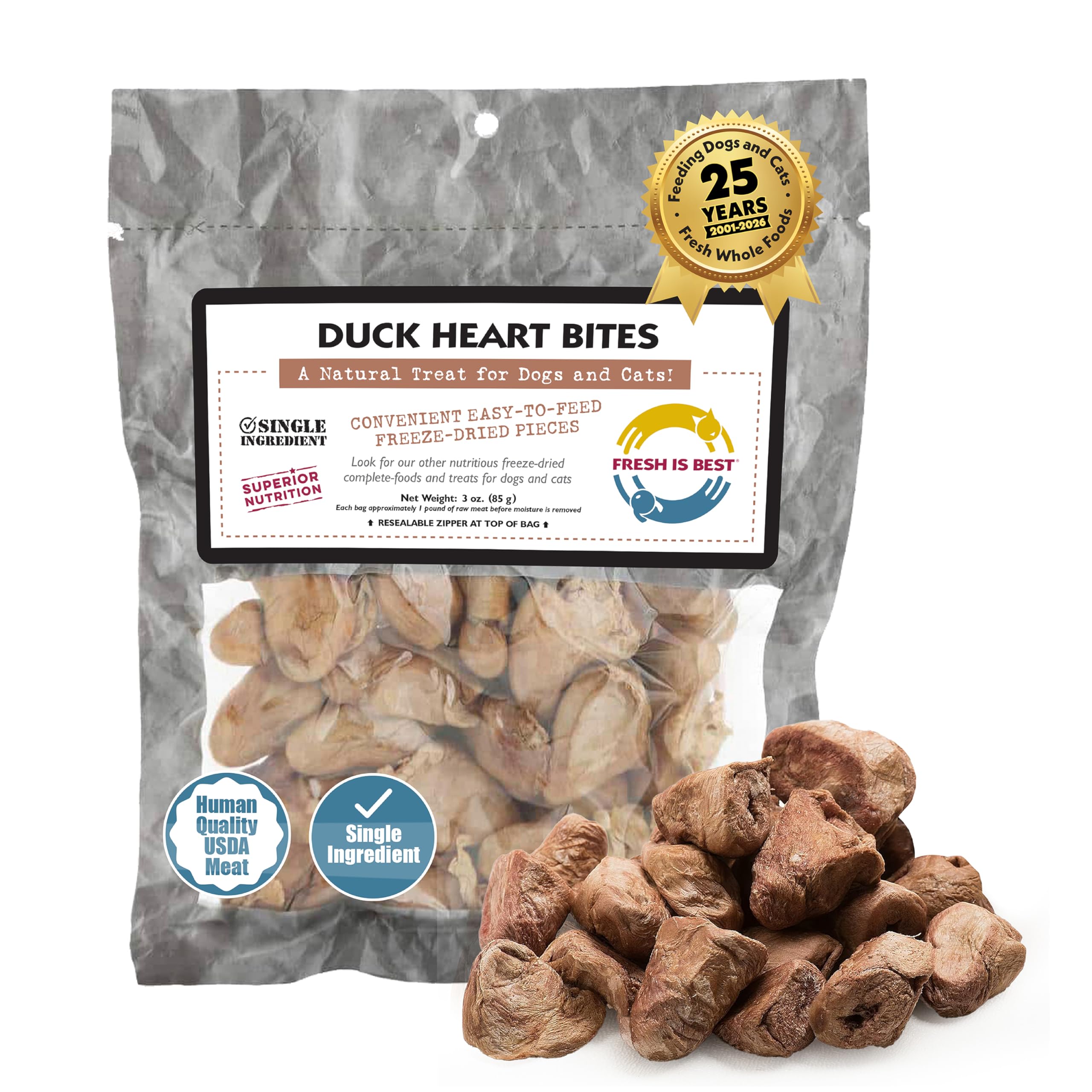 Freeze Dried Raw Whole Duck Hearts, Dog & Cat