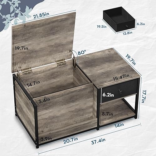 Miniatura 3 de SINPAID Mesa de centro con almacenamiento, mesas de centro rectangulares para sala de estar, mesa de centro de granja con compartimento de Gris
