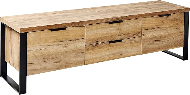 Amazon Brand - Movian Ems 2-Door 2-Drawer TV Stand for TVs up to 60", 152.4 x 39.5 x 45cm, Brown Oak-Effect/Black