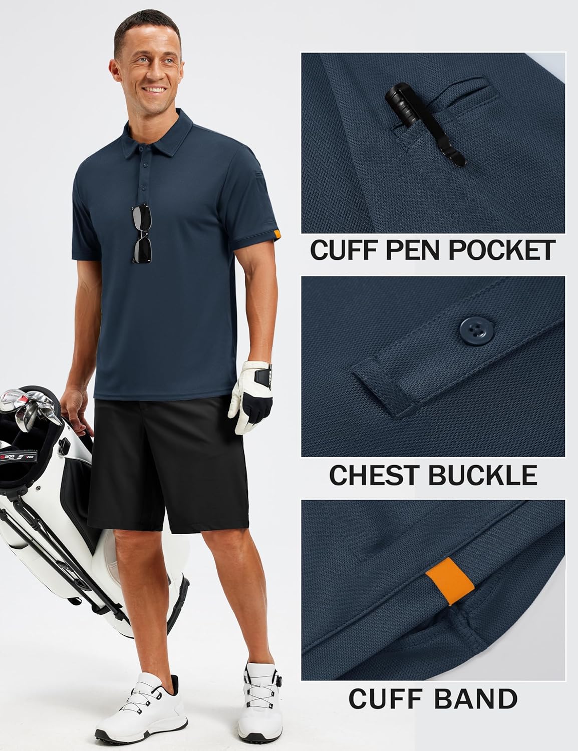 TACVASEN Men's Polo Shirt Short Sleeve Quick Dry Tactical Shirts Performance Athletic Golf Polos Casual Collared T-Shirts - Image 4