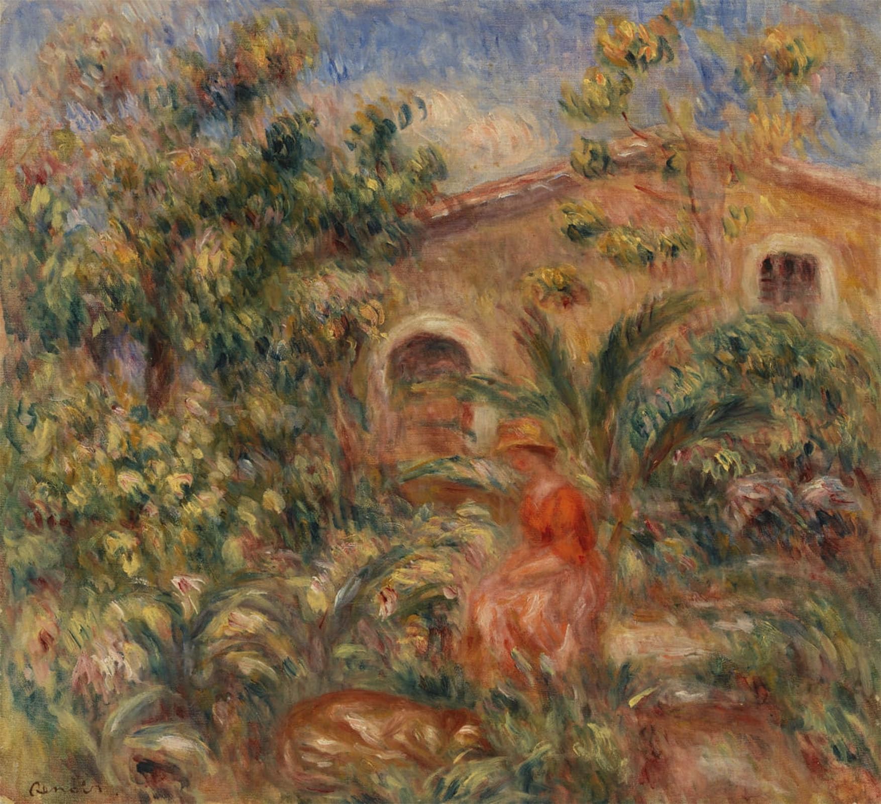 ARTXLXXBN Famous Painting Art Wall Decor Abstract Art Picture Landscape with Woman and Dog by Pierre Auguste Renoir Animal Pictures for Home Decor 60x90cm