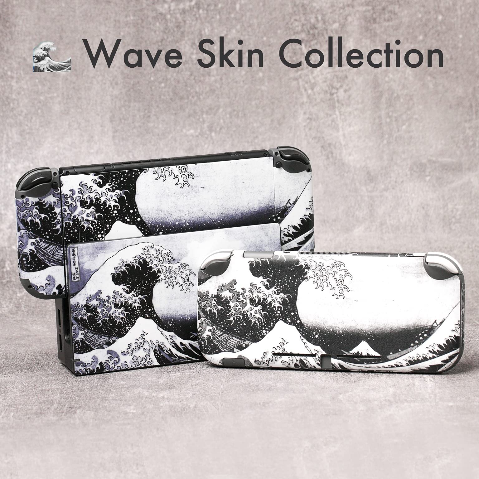 BelugaDesign Wave Switch Skin | Cool Sticker Wrap Vinile Decal | Pittura Giapponese Acqua Oceano Carino | Compatibile con Nintendo Switch (Switch Standard, Grigio)