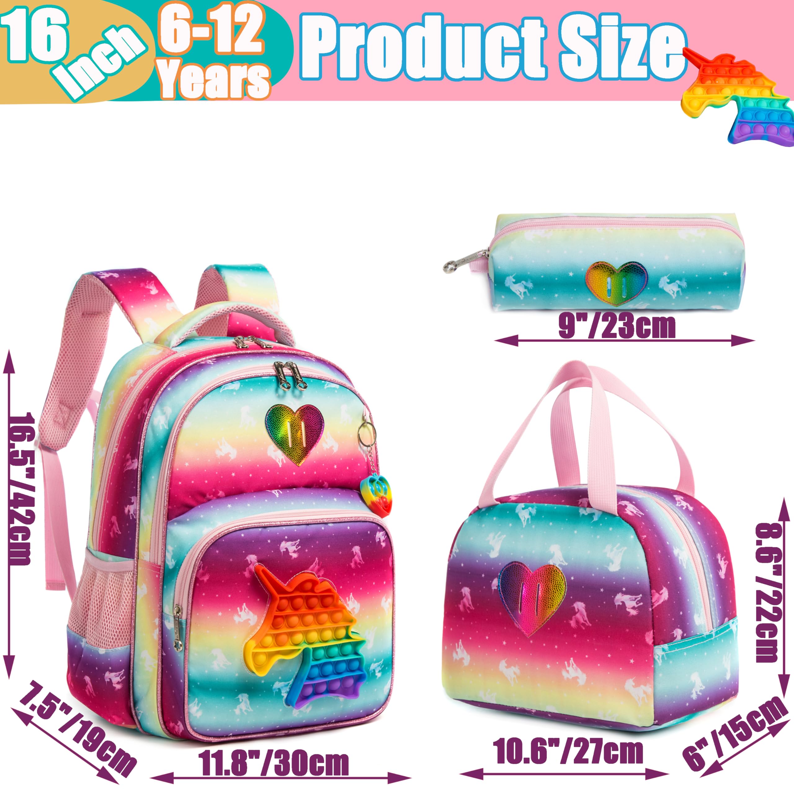 Mochila para niñas de primaria, preescolar, lonchera para la escuela, Bolsa de unicornio, Mochila, viaje