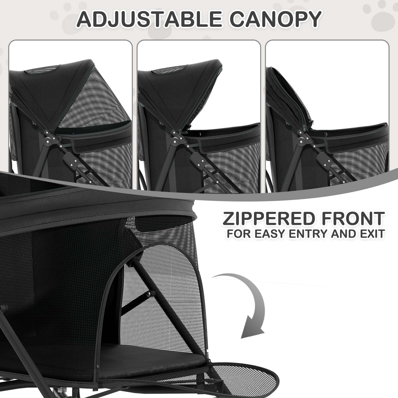 MoNiBloom 4 Wheels Pet Stroller, Easy-Fold Puppy Cage Jogger Stroller with Sun Cover, Pad and Rear Storage Bag, Breathable and Visible Mesh for Small/Medium Pets up to 22 lbs, Black - image 3
