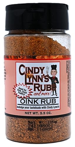 Cindy Lynn's Oink Rub and Seasoning, 5.8 onzas (paquete de 1), sabroso frote seco para colillas de cerdo, costillas, pollo y pato, carnes a la