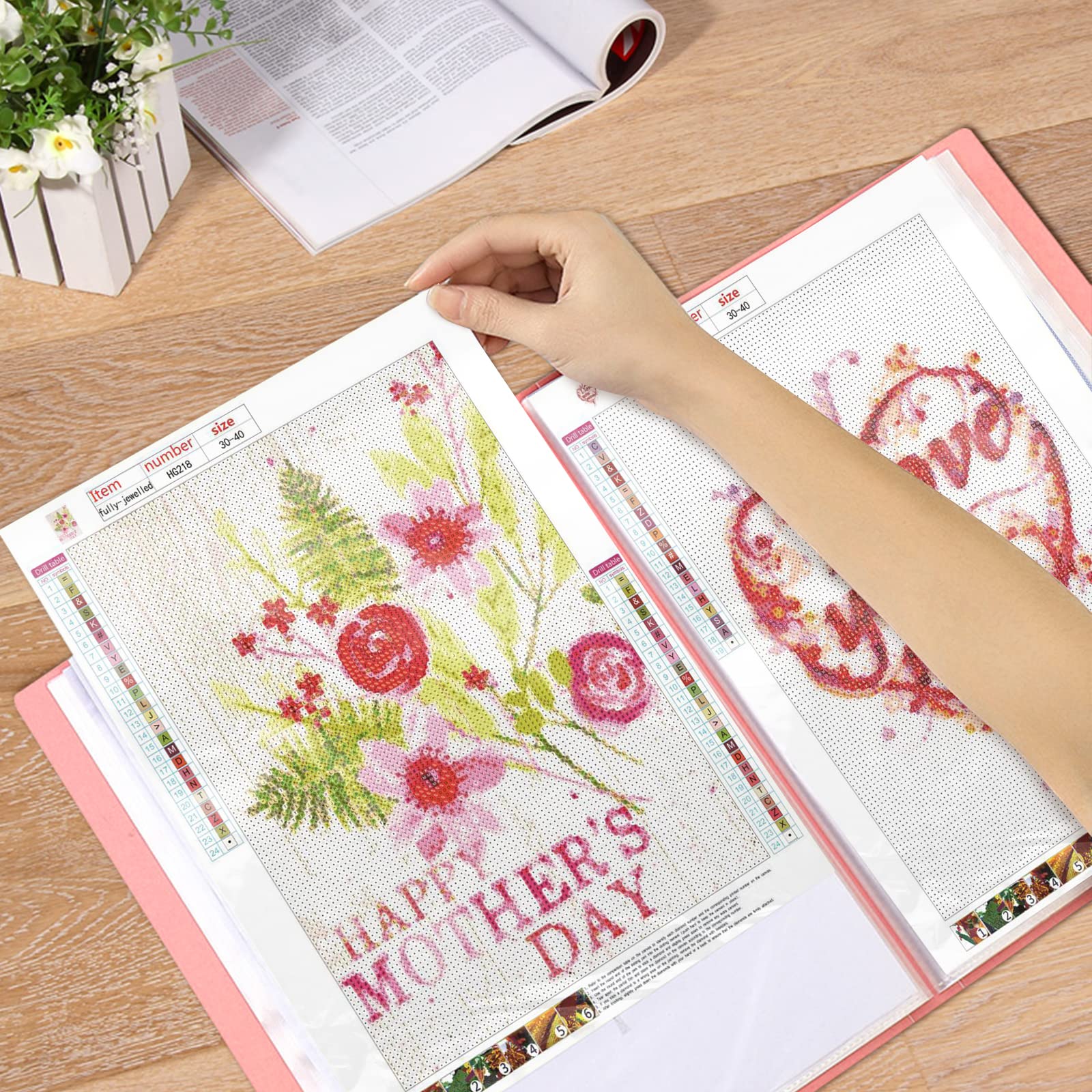 5D Diamond Painting Album,2 Pezzi A3 Pagine Diamond Painting Storage Book,Libro d'Arte di Pittura di Diamanti,Accessori per la Pittura a Diamante(30Page,contiene 60 fogli)