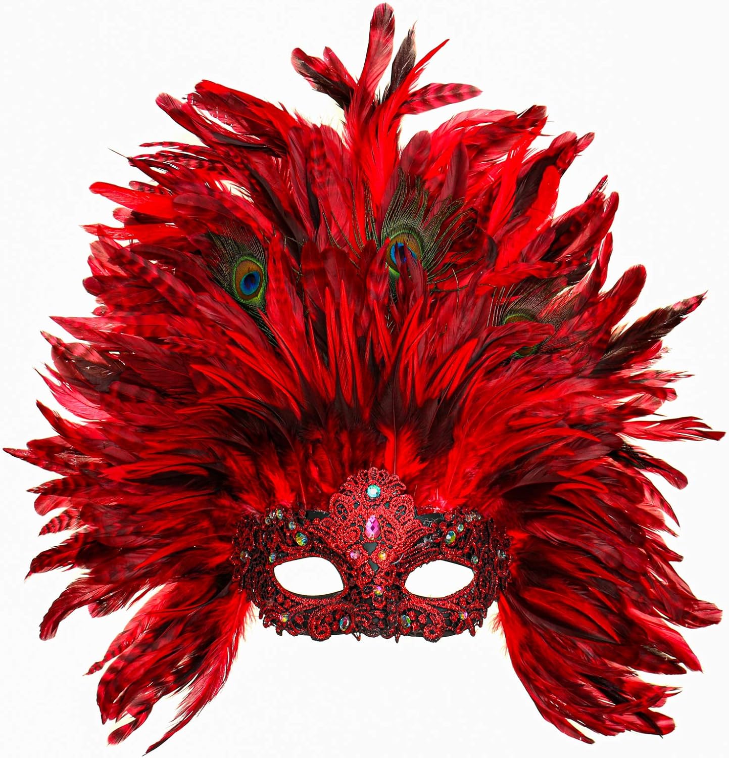 Luxury Traditional Venice Women Carnival Mardi Gras Feather Masquerade Mask (Black)