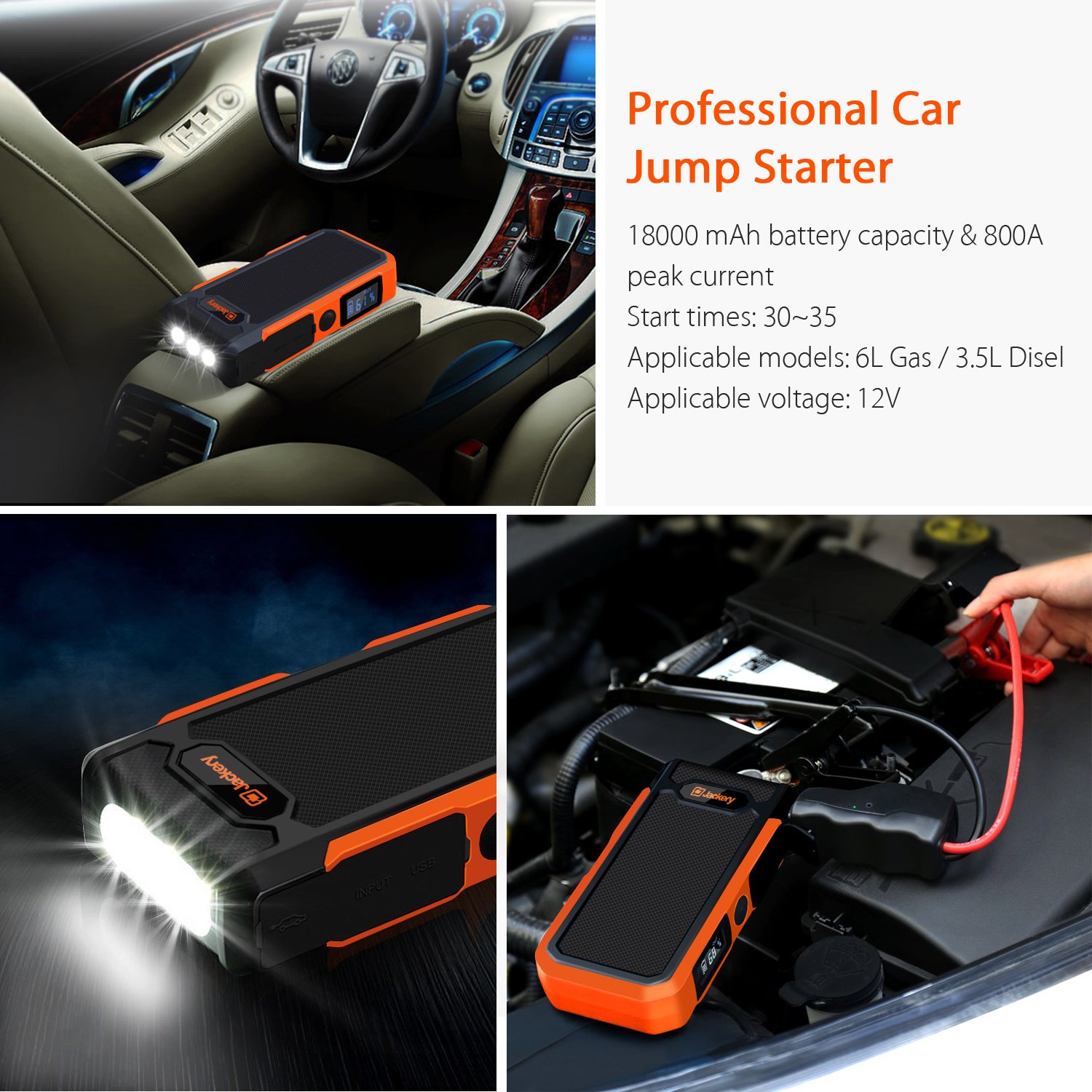 Jackery Spark Powerful 18000 mAh Jump Starter with Highest 800A Peak