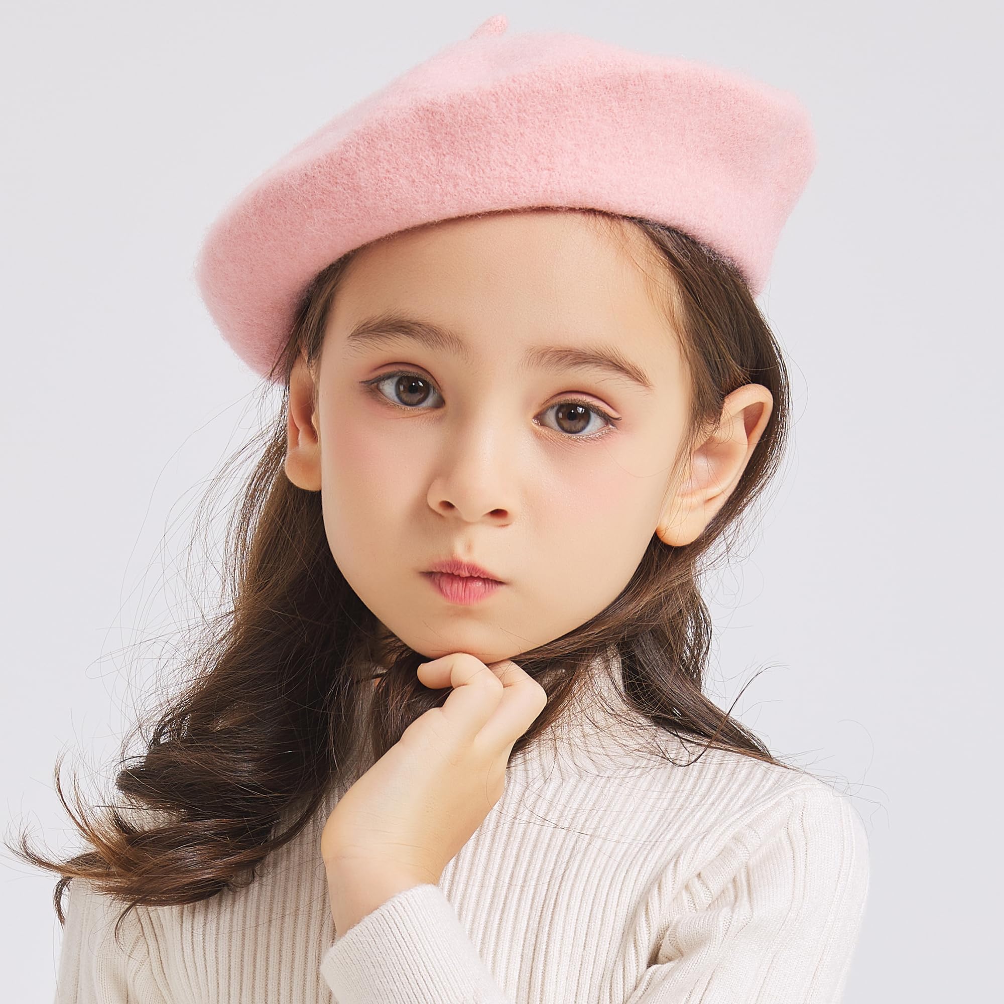 ZLYC Wool Kids Beret Hat Girls Solid Color Artist French Beret Cap(Pink) - Image 3