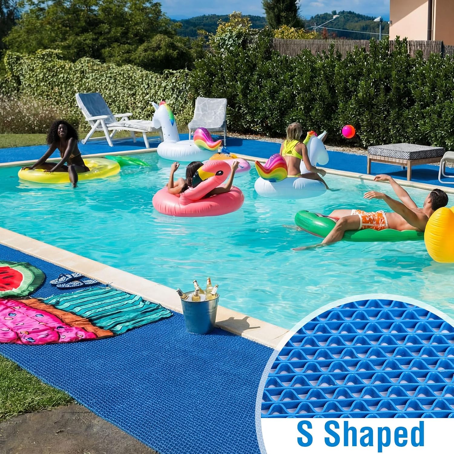 2 Pcs Non Slip Drainage Mats PVC Pool Floor Mat 14 in x 10 ft Outdoor Indoor Swimming Shower Parking Space Mat Mesh for Bathroom Garage Basement Backyard Commercial Kitchen(Blue)