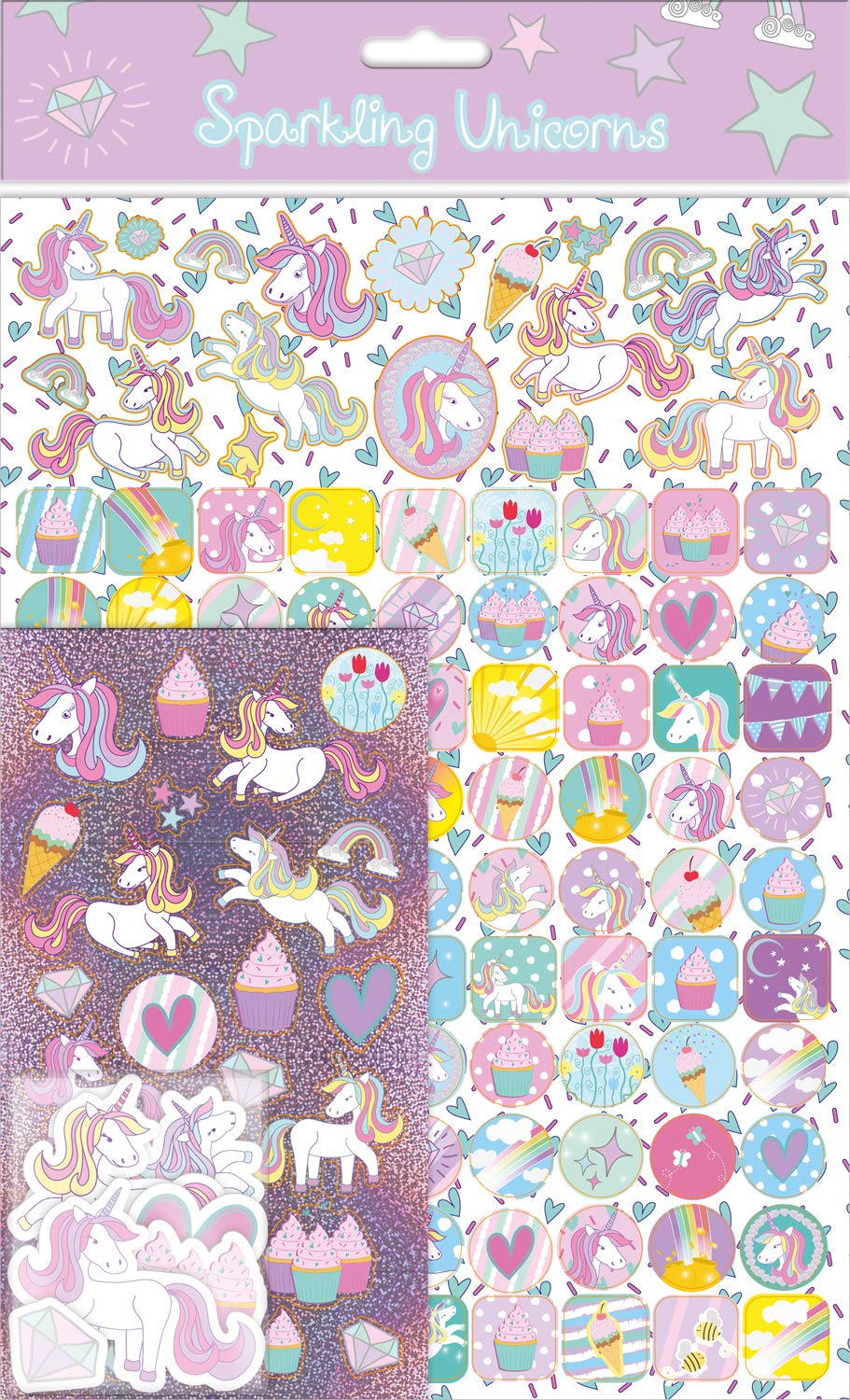 Paquete de pegatinas Mega Unicorns | Tres tipos de pegatinas (alrededor de 150 en total) | Reutilizable en superficies no porosas