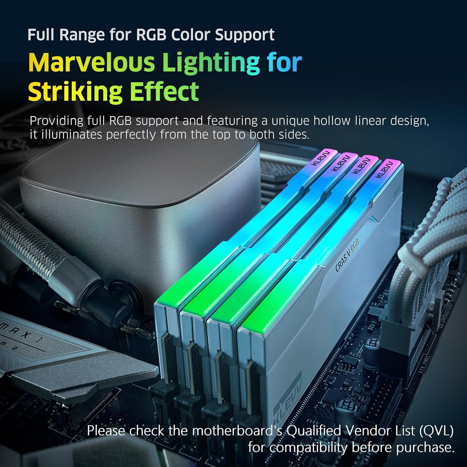 KLEVV CRAS V DDR5 RGB 48 GB (2 x 24 GB) 6000 MHz CL28 zestaw pamięci do gier RAM XMP 3.0 wysoka wydajność podkręcanie 28-36-36-76 (KD5KGUD80-60B280J) biały