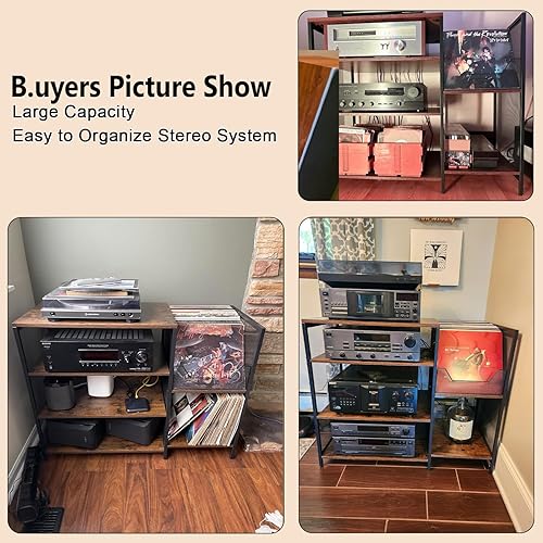 Miniatura 4 de Mesa grande para tocadiscos con soporte para discos de vinilo de hasta 150 unidades, soporte para medios AV, estante estéreo con almacenamiento,