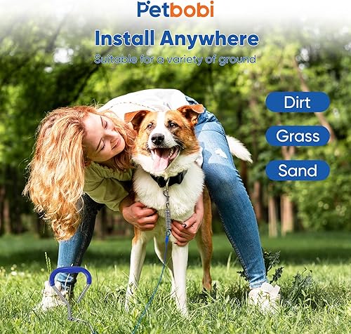 Miniatura 5 de Estaca de amarre para perro Petbobi - Anclaje resistente de 16" para patio y camping, acero sólido de 9mm, asa de agarre suave en espiral con anillo