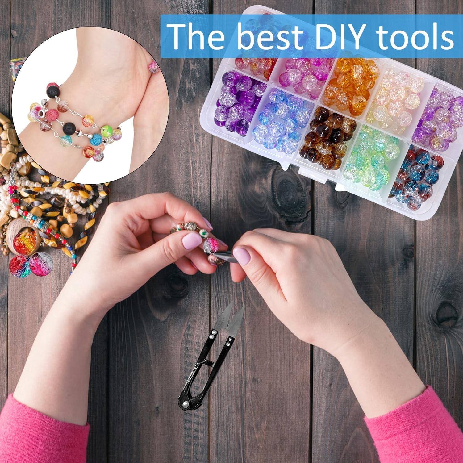 Wergund 878Pcs Lava Beads Chakra Beads Glass Crackle Beads Kit - with Spacer Beads Jump Ring Jewelry Findings for Diffuser Essential Oils Yoga, Bracelets Earrings Necklace DIY Jewelry Making Supplies