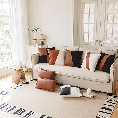 Miniatura 9 de GEGELICA Juego de 2 fundas de almohada modernas de color blanco y marrón con acento de granja de estilo bohemio de 20 x 20 pulgadas, de lona suave,