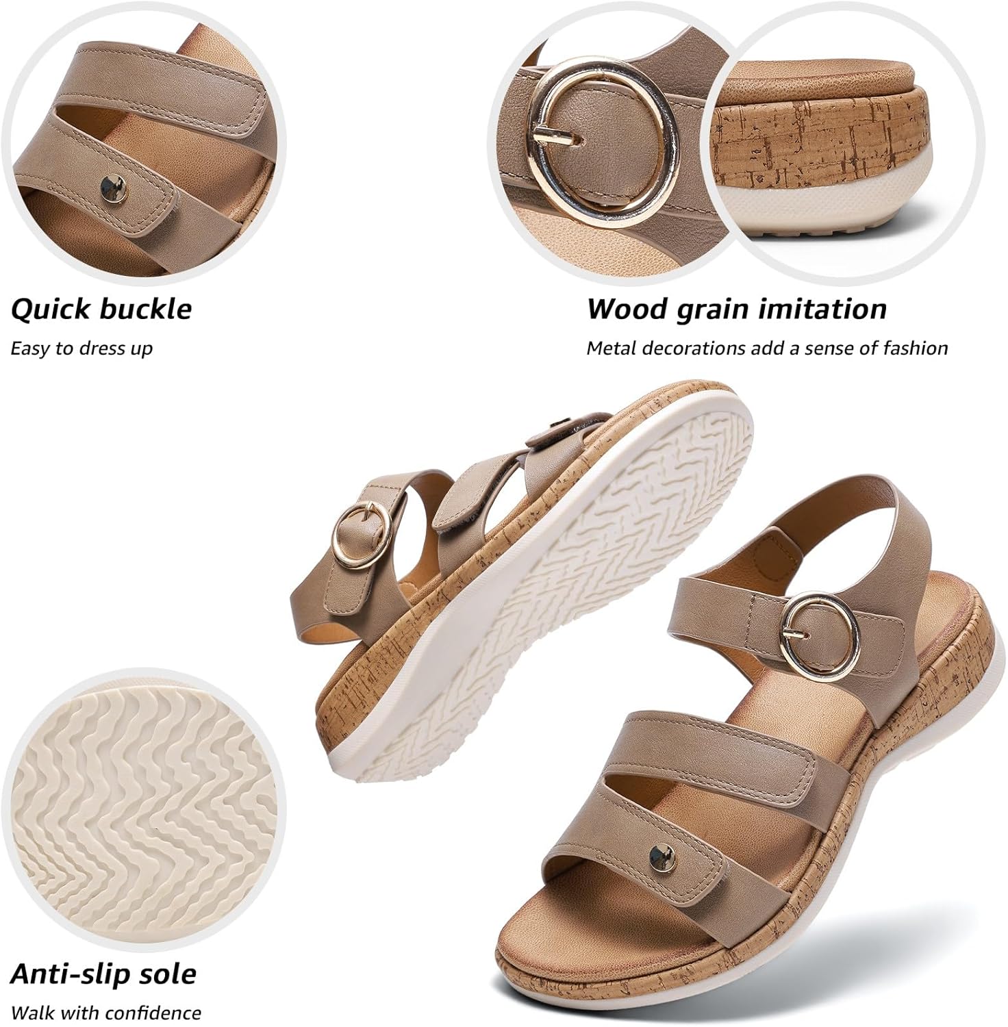 Women Sandals with Arch Support Open Toe Flat Sandals Walking Comfy Casual Adjustable Summer Sandal - Image 2