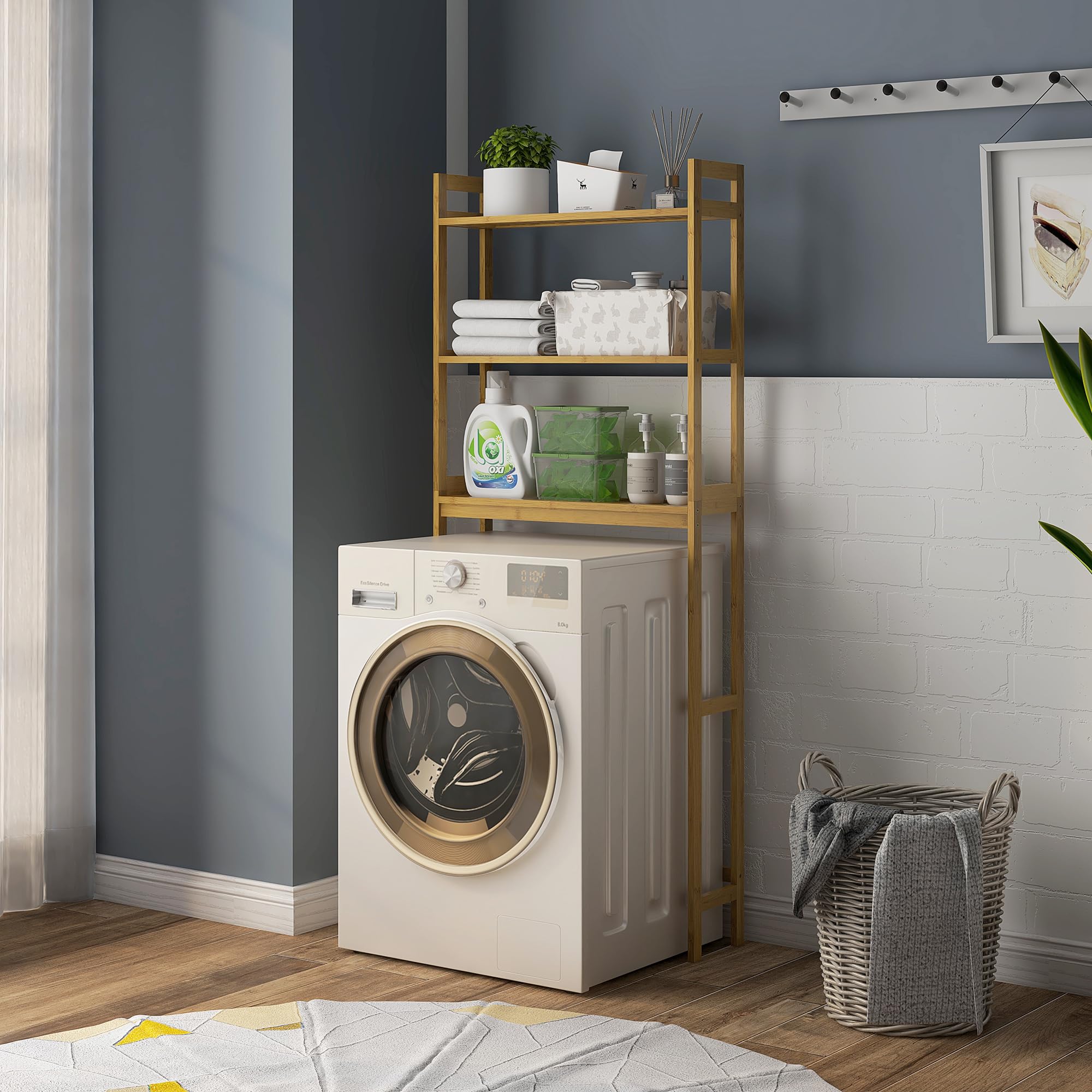kleankin Toilettenregal 3-Stufiges Badezimmerregal für Toilette Natur