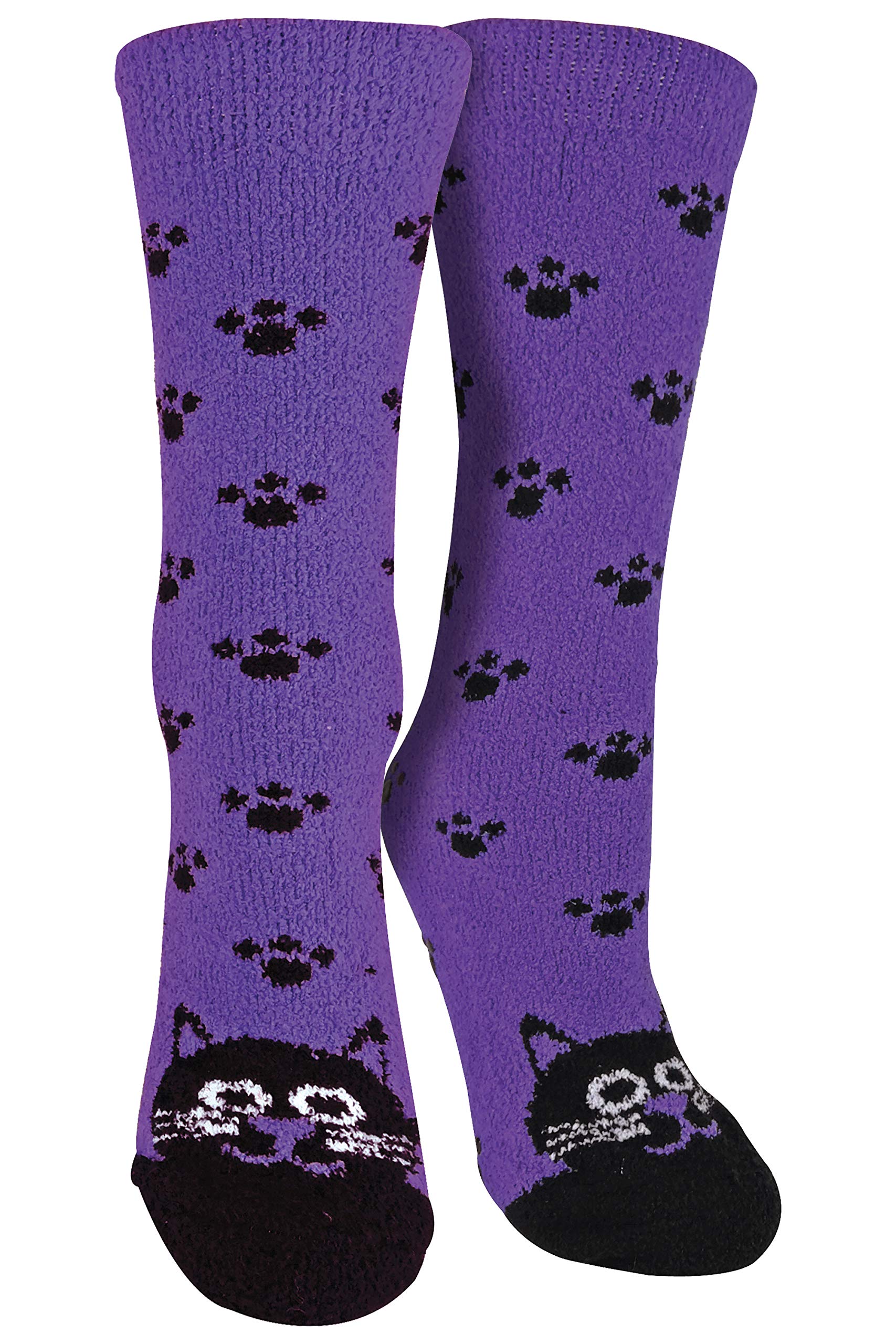Sock Snob - Ladies/Womens Fluffy Non Slip Cute Novelty Slipper Socks with Animal Designs (4-7 UK, Cat)