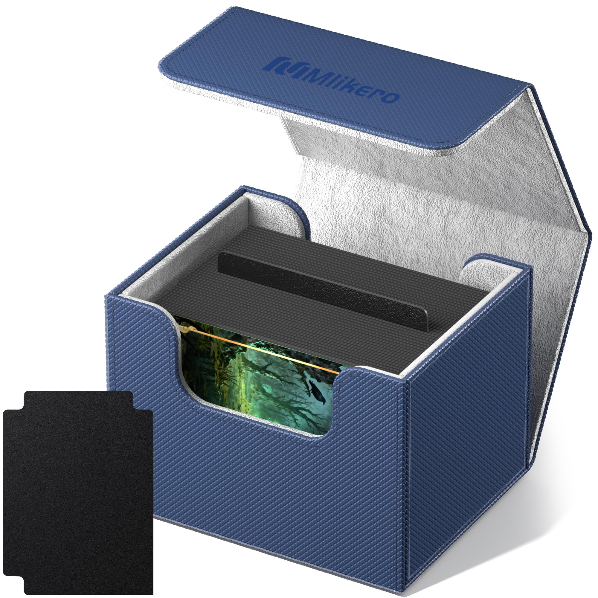 Photo 1 of Mlikero Card Deck Box, Commander Deck Box Holds 100+ Double-Sleeved Cards with 2 Dividers, Leather Magnetic Closure Card Box Fit for MTG, TCG (Blue)
