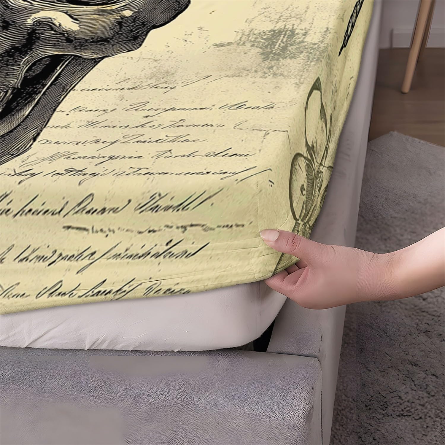 Lenzuolo con angoli 160 x 200 cm Teschio in stile gotico Biancheria da letto 3 pezzi con angoli stampati Colore Lenzuolo Lenzuolo con angoli extra profondo con federe