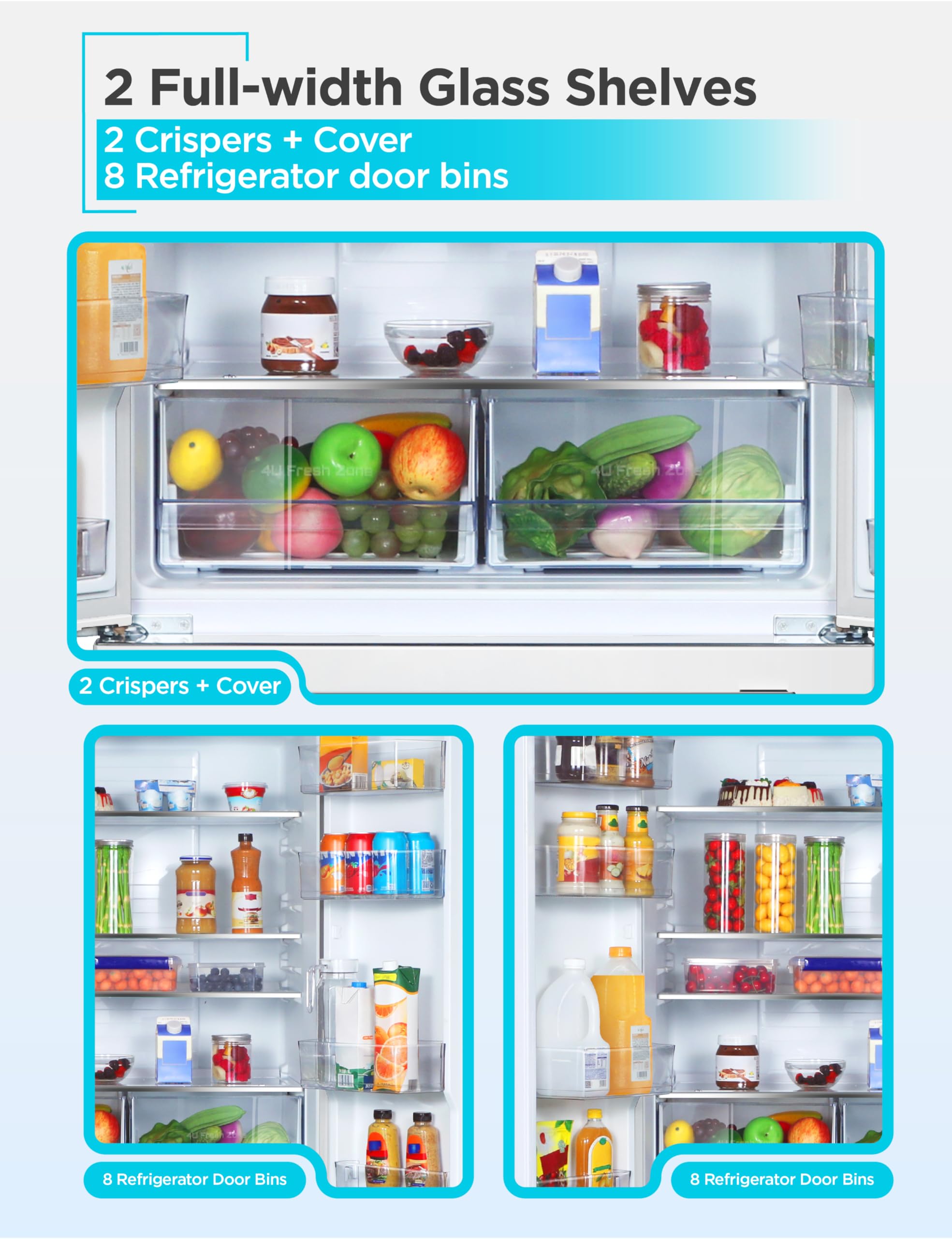 Black+Decker 18 Cu. Ft. French Door Refrigerator With Built-In Ice Maker, Full Size Refrigerator With Bottom Mount Freezer Drawer, Frost Free, Energy Star Certified, Brf1800gimw, White on Fridge.com - View 4